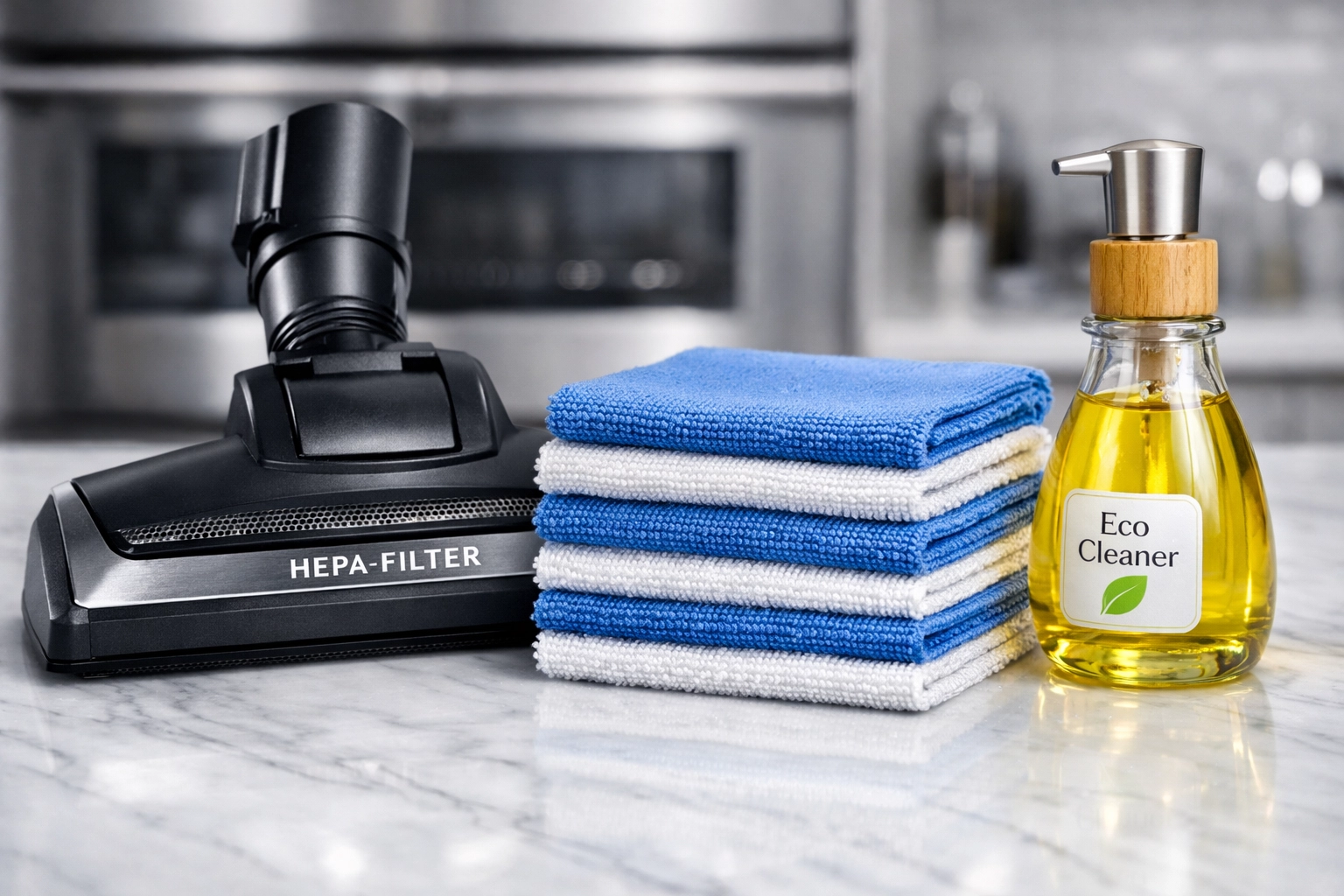 High-end cleaning tools and HEPA vacuum used by house cleaning services MA for a healthy home.