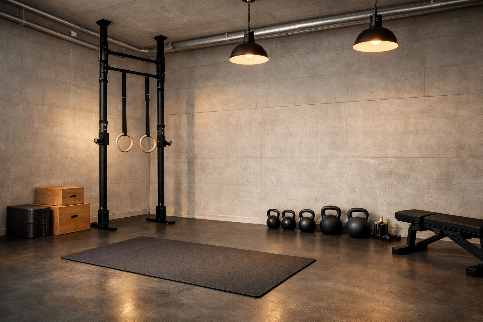 Minimalist home gym setup with gymnastic rings and no wall damage workout system