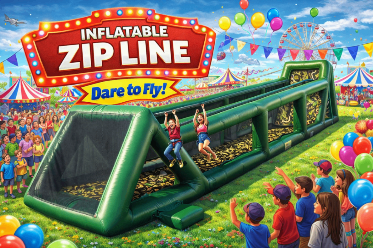Large Inflatable Zip Line Attraction at Festival