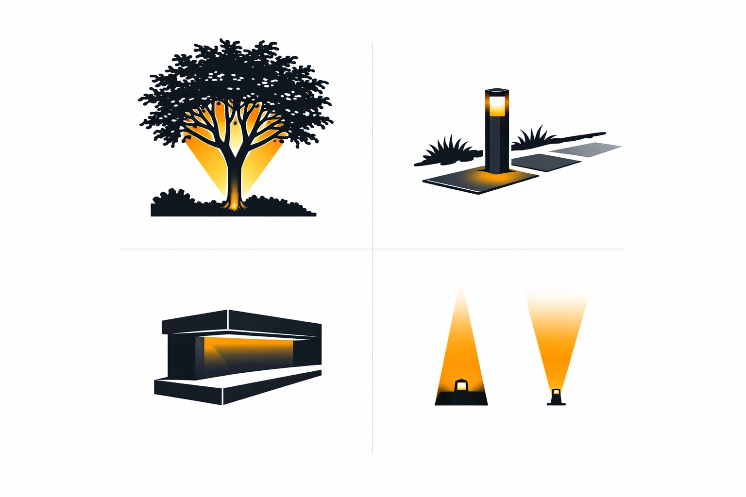 Moderne Gartenbeleuchtung mit LED-Spots und Wegeleuchten schafft stimmungsvolle Atmosphäre