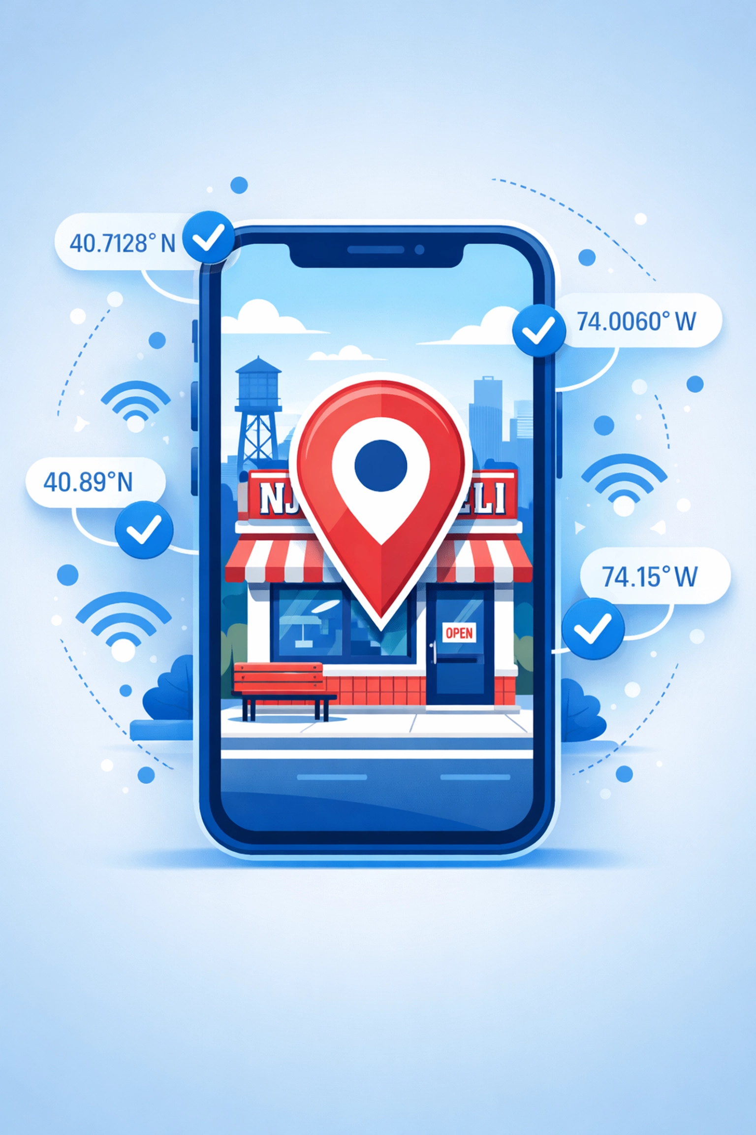 Geotagged media illustration showing local search relevance on a smartphone for Monmouth County businesses.