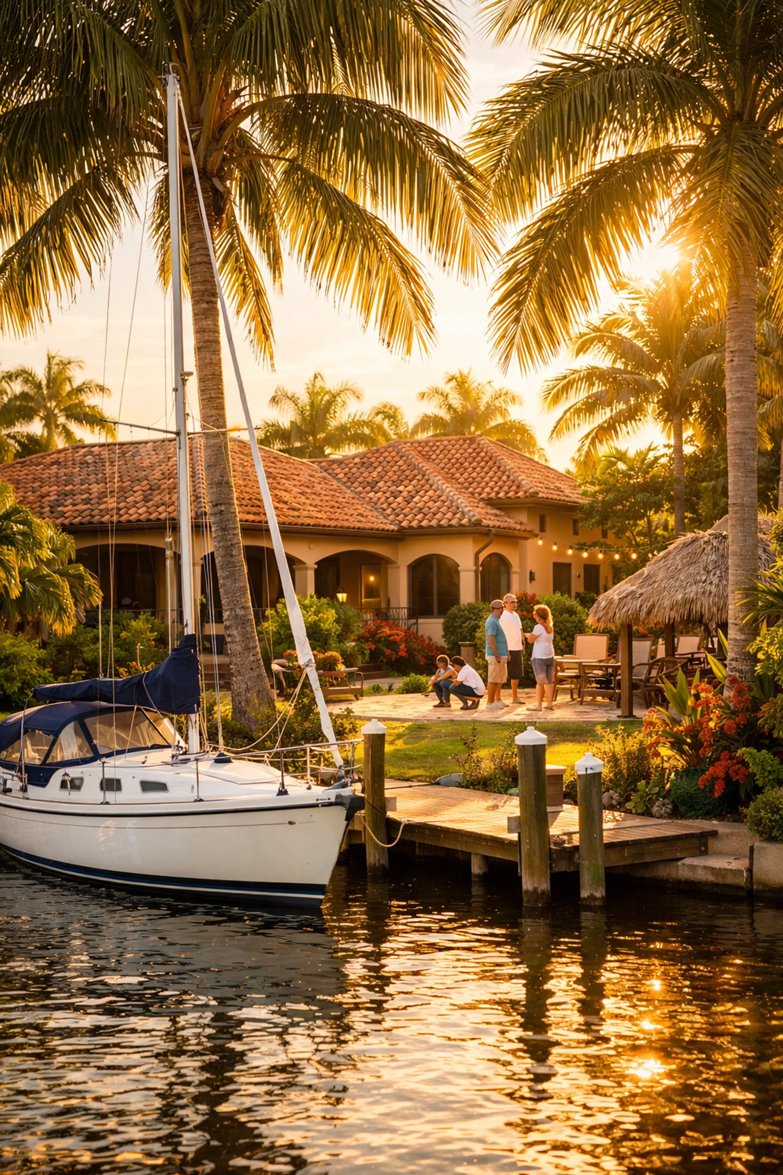 Southeast Cape Coral waterfront home with family enjoying boating lifestyle on private dock