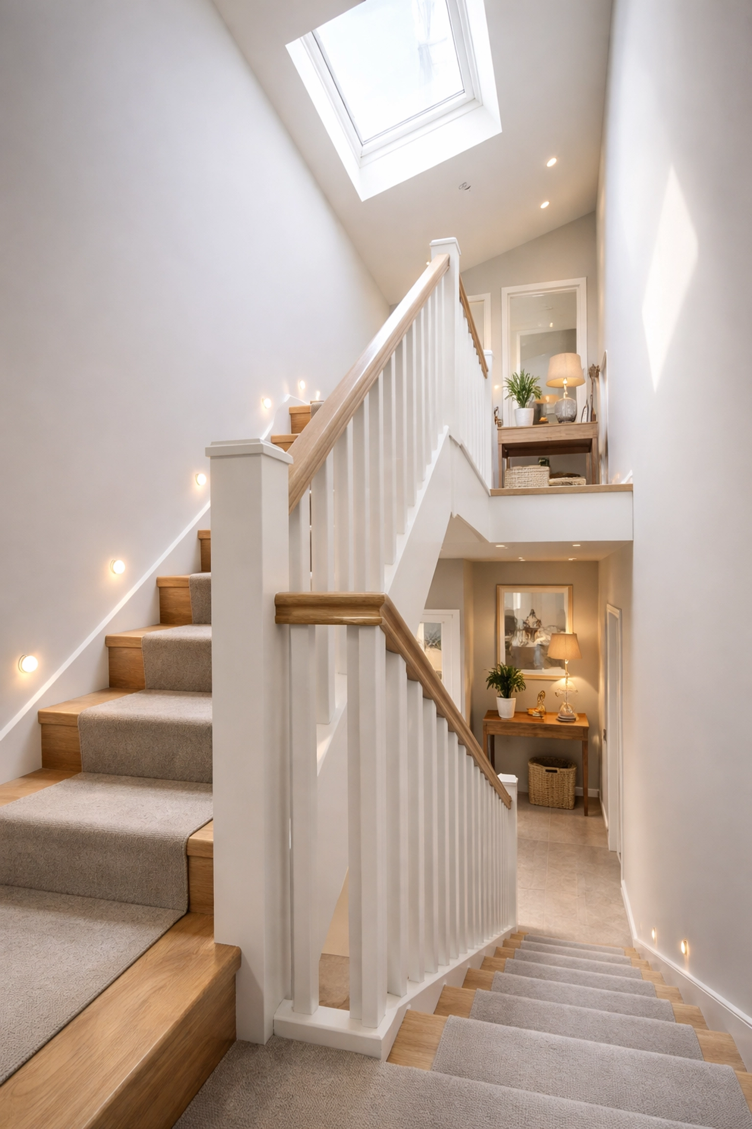 Modern loft conversion staircase with natural light, designed for efficient home extension space use