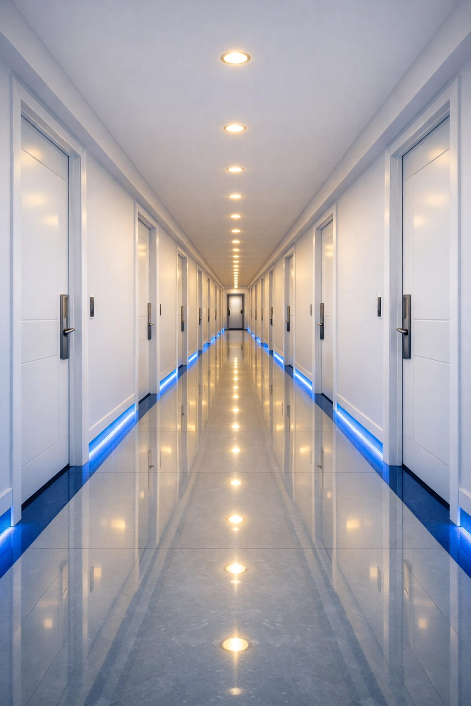 Clean and polished hallway of a luxury multi-unit residential building maintained by The Cleaning Ninjas.