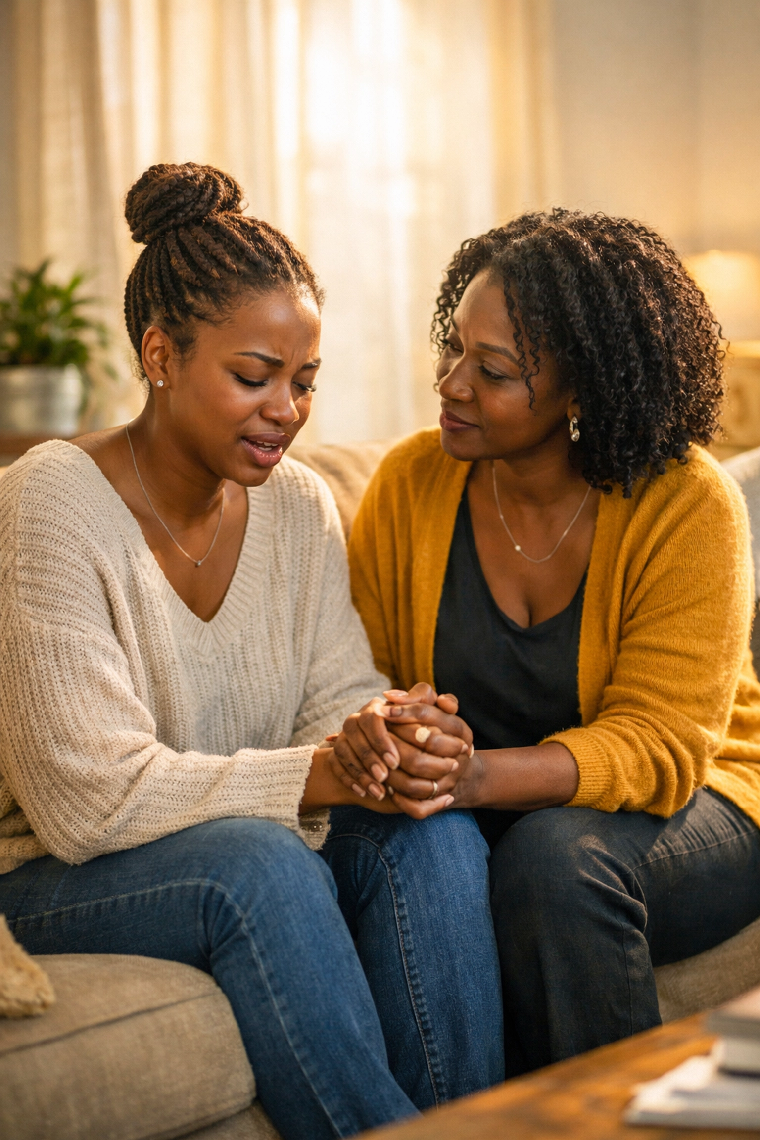 Black women participating in New Jersey crisis counseling to rebuild their lives and find family support.