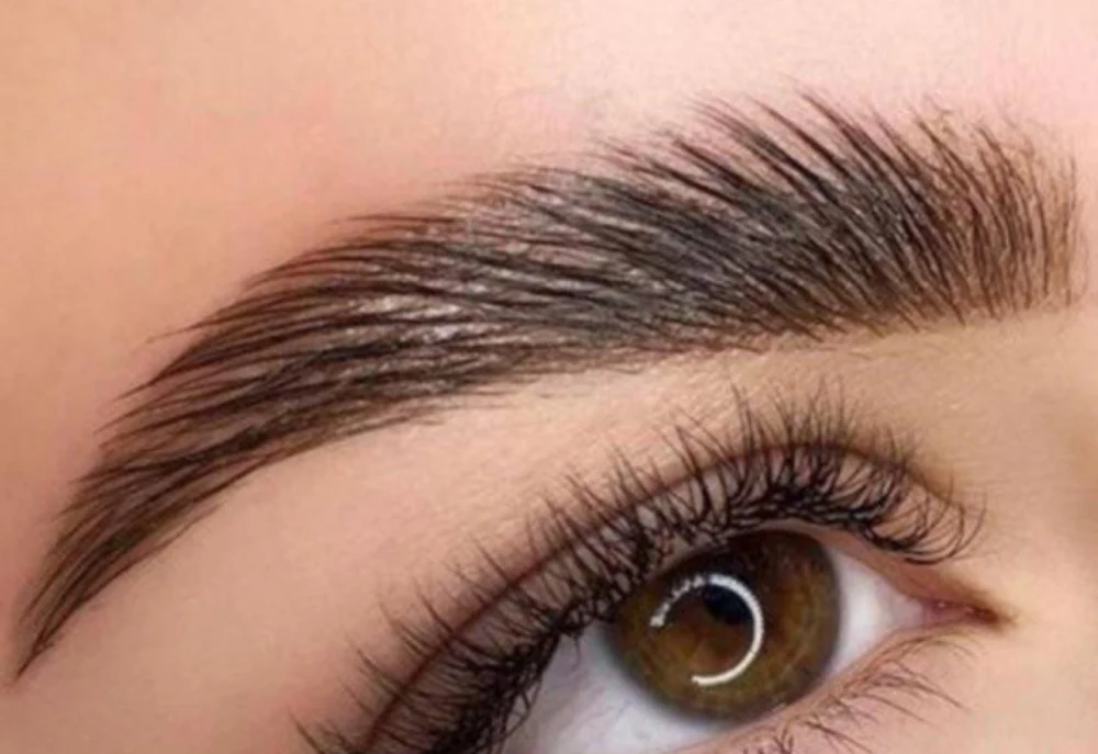 Close-up of expert brow lamination and tinted eyelashes at Beverly Hills Beauty and Spa Salon