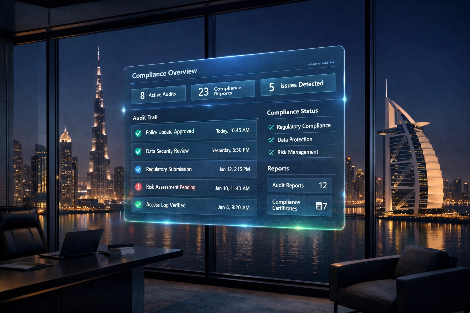 Regulatory compliance dashboard for UAE and GCC financial services SMEs