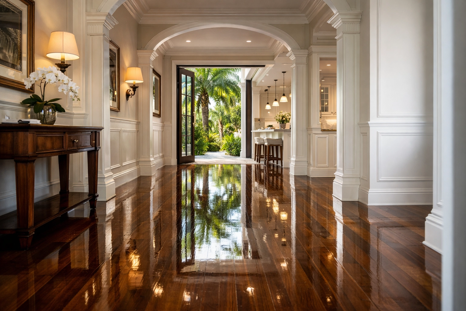 Clean floors and kitchen in a home after a professional deep cleaning Winter Park service.