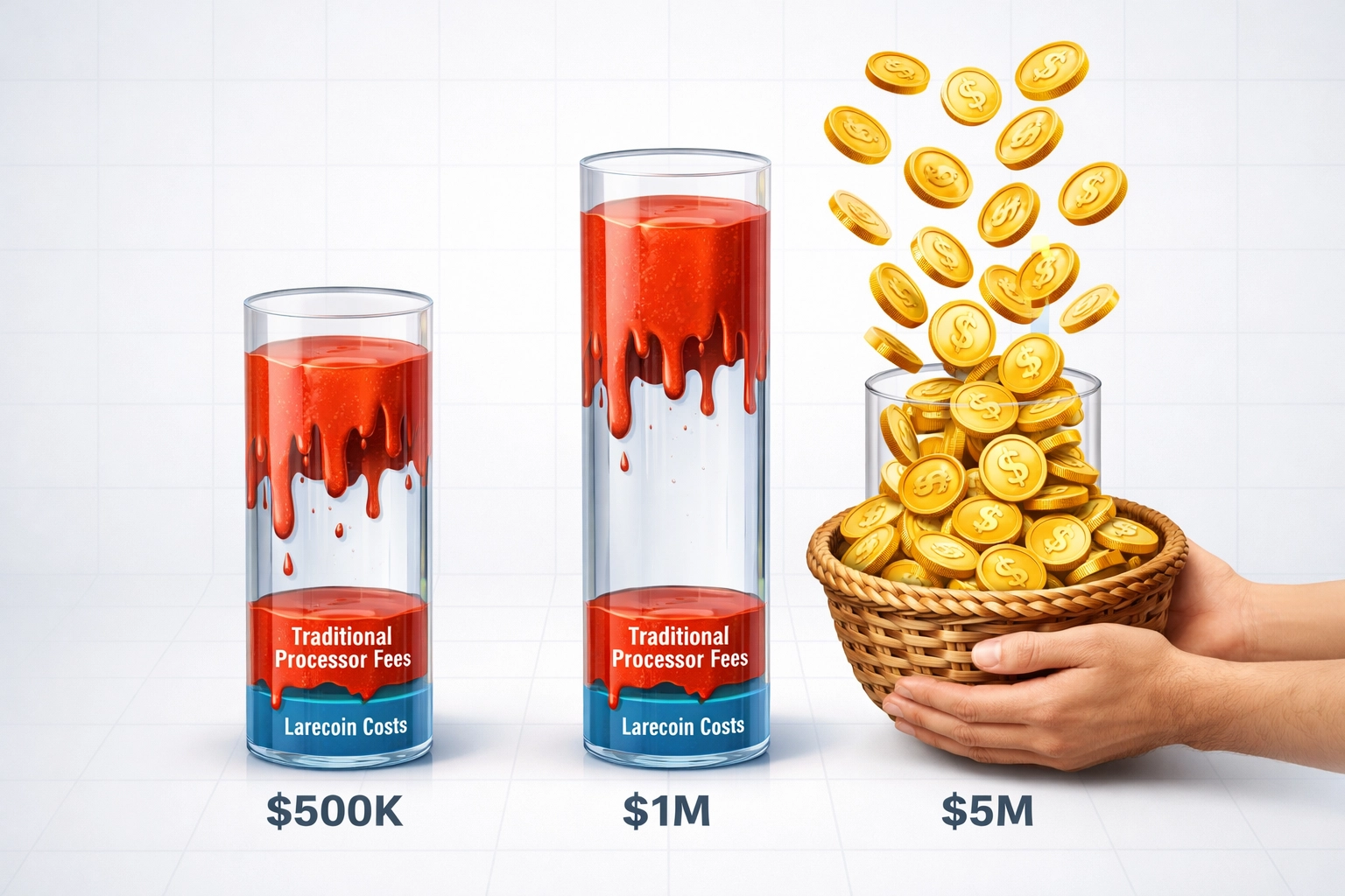 Merchant fee savings comparison chart showing Larecoin versus traditional processors