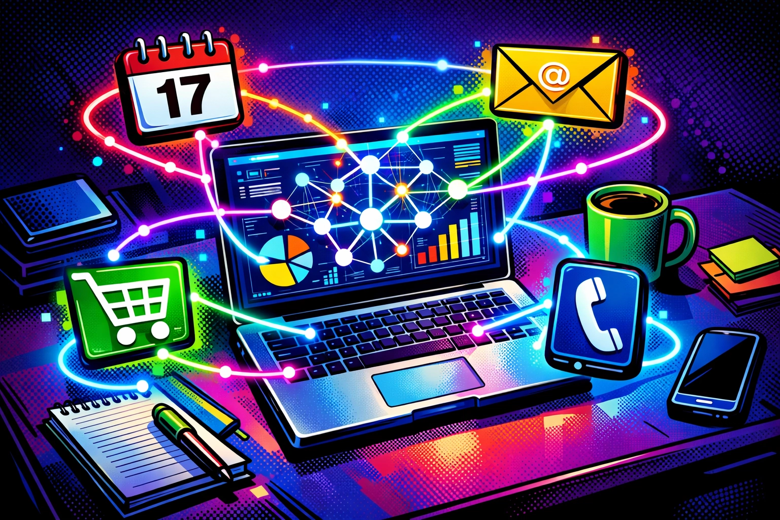 AI virtual assistant integrating with business tools and calendar systems