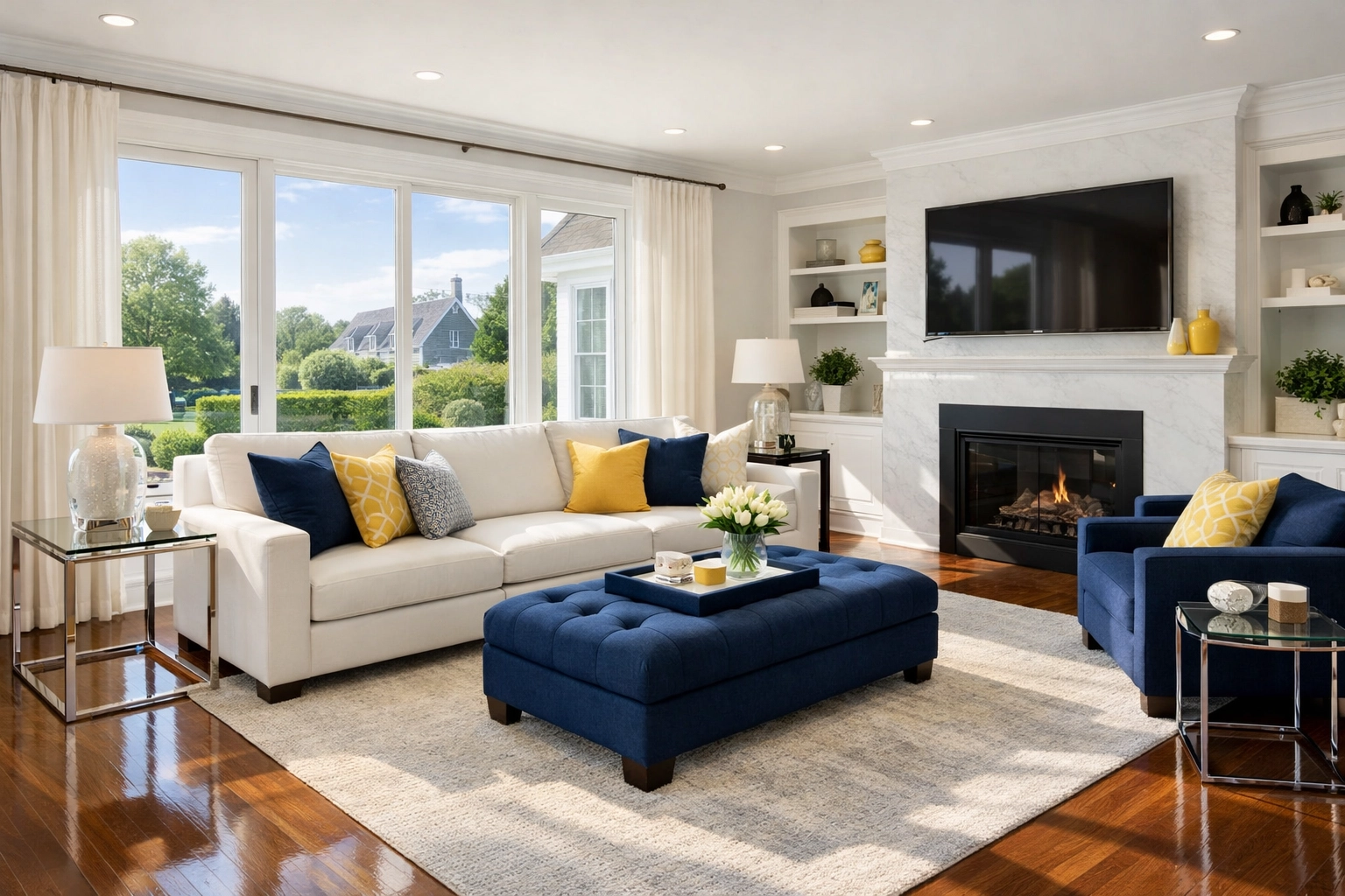 Clean luxury Massachusetts living room demonstrating the results of the 128 Belt Cluster Strike.