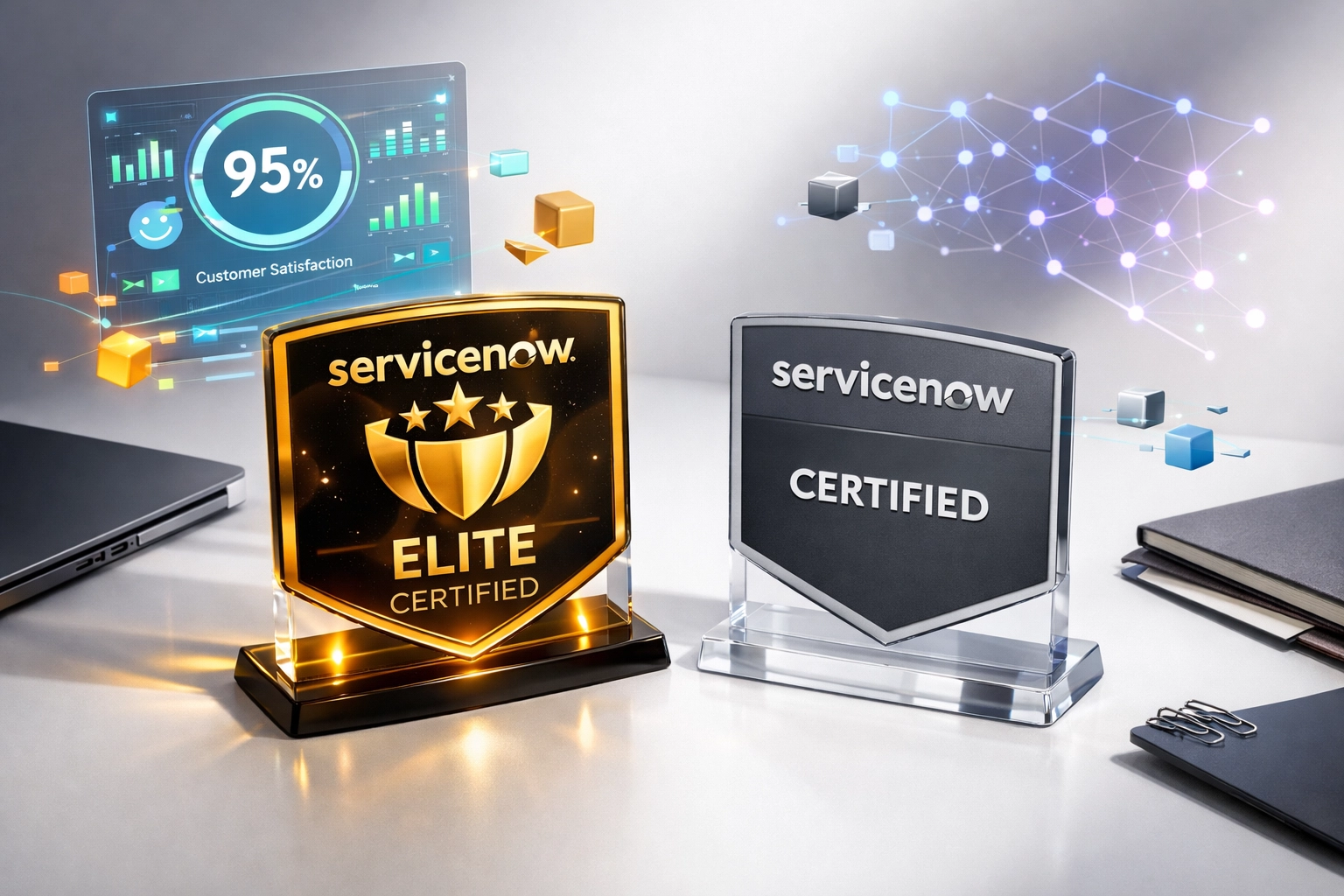 ServiceNow Elite Partner certification comparison showing satisfaction score differences