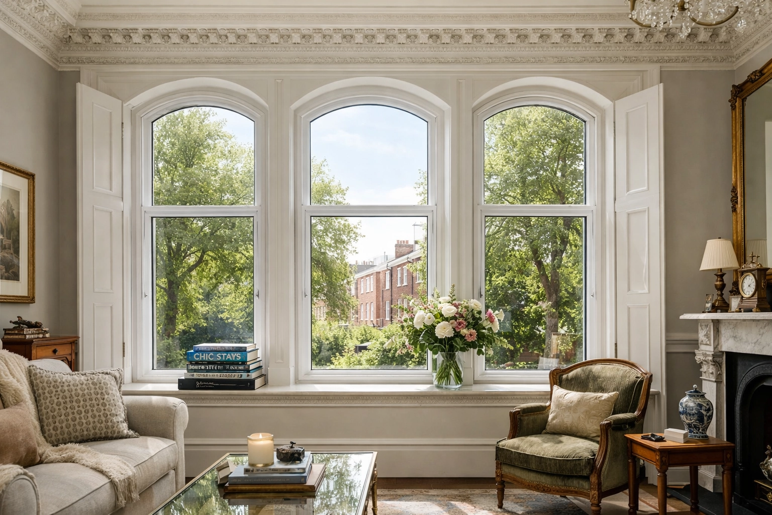 Secondary glazing installed in a Victorian drawing room maintaining energy efficient windows.