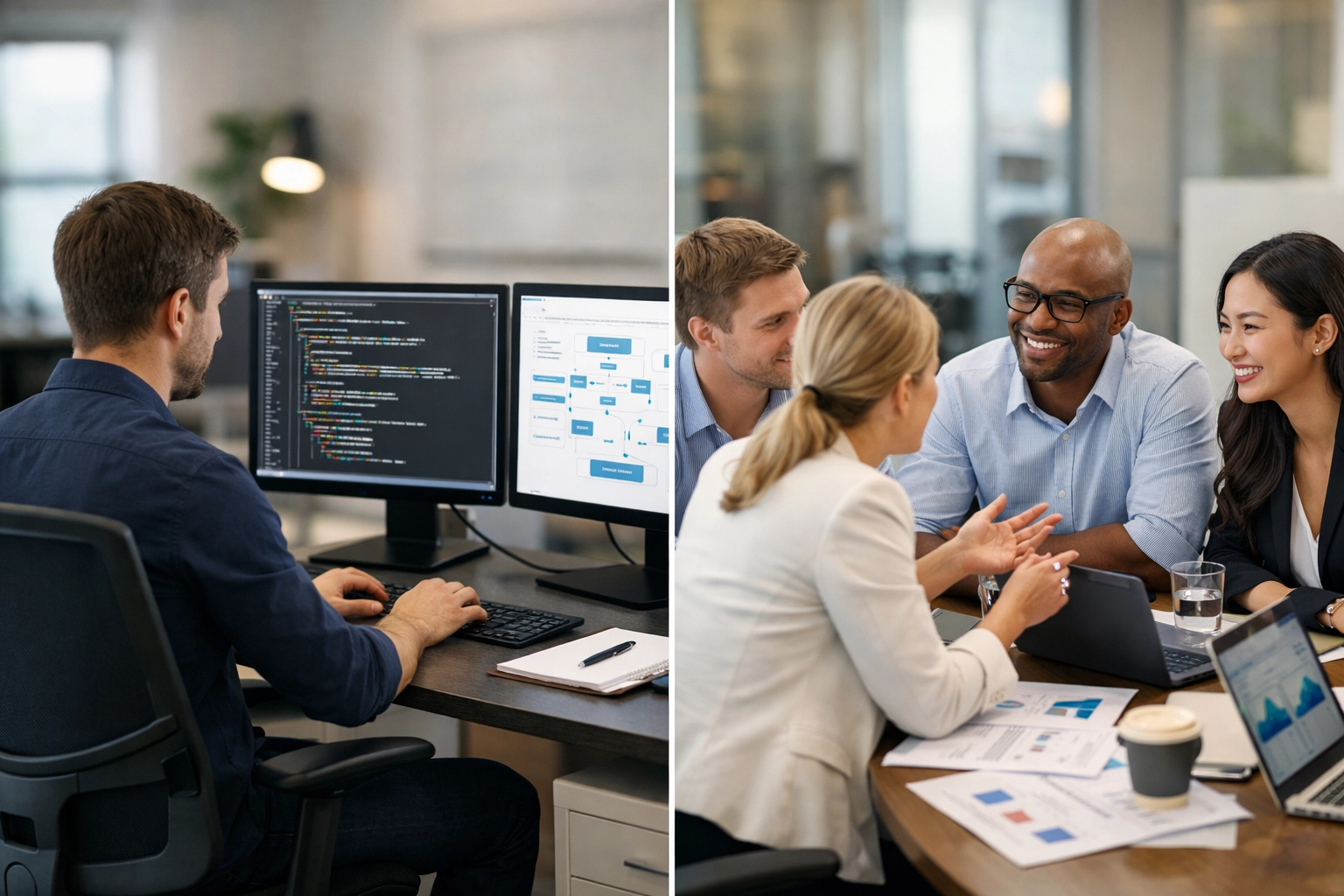 IT staffing services versus technology consulting comparison showing different work approaches