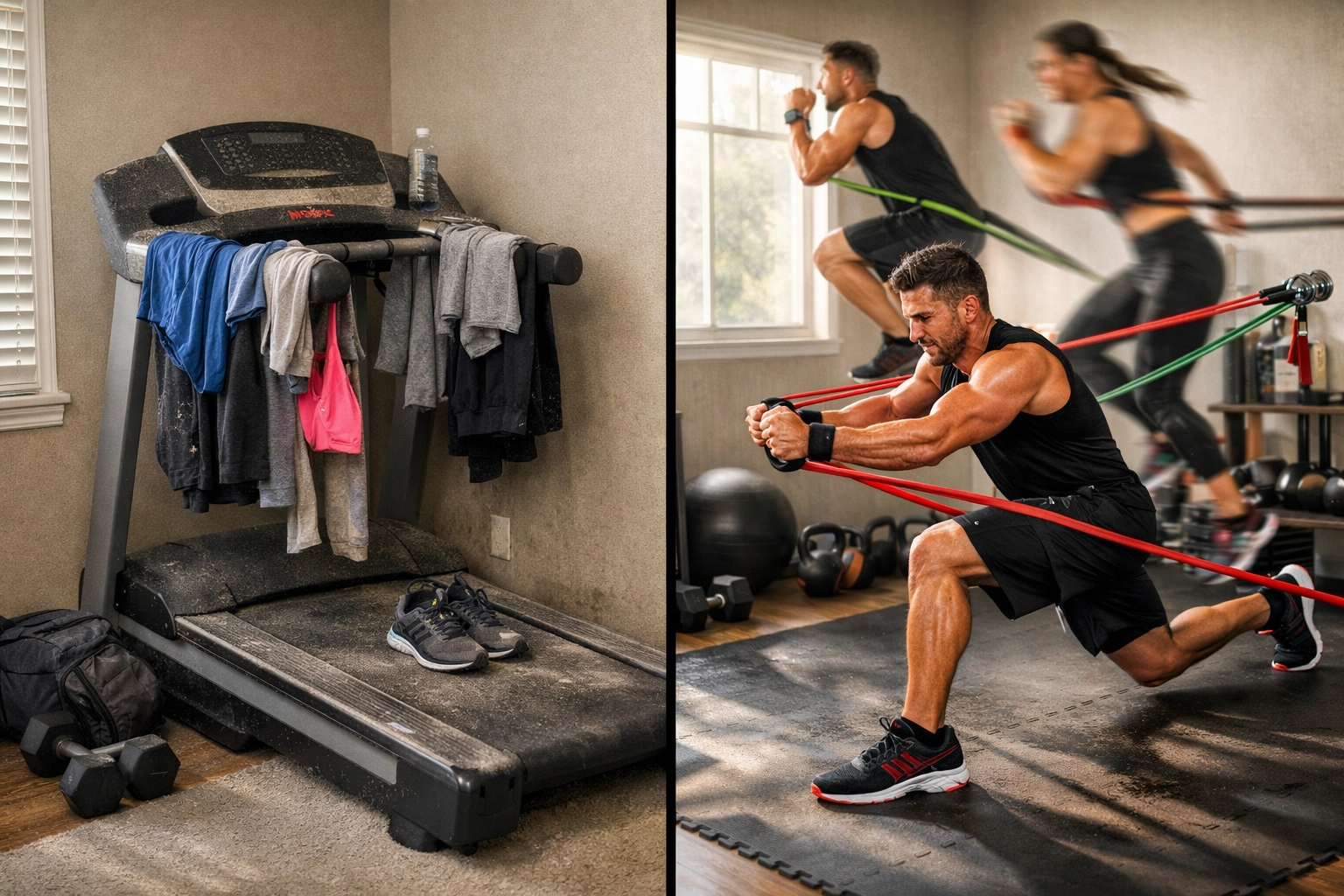 Unused treadmill versus active resistance band training at home