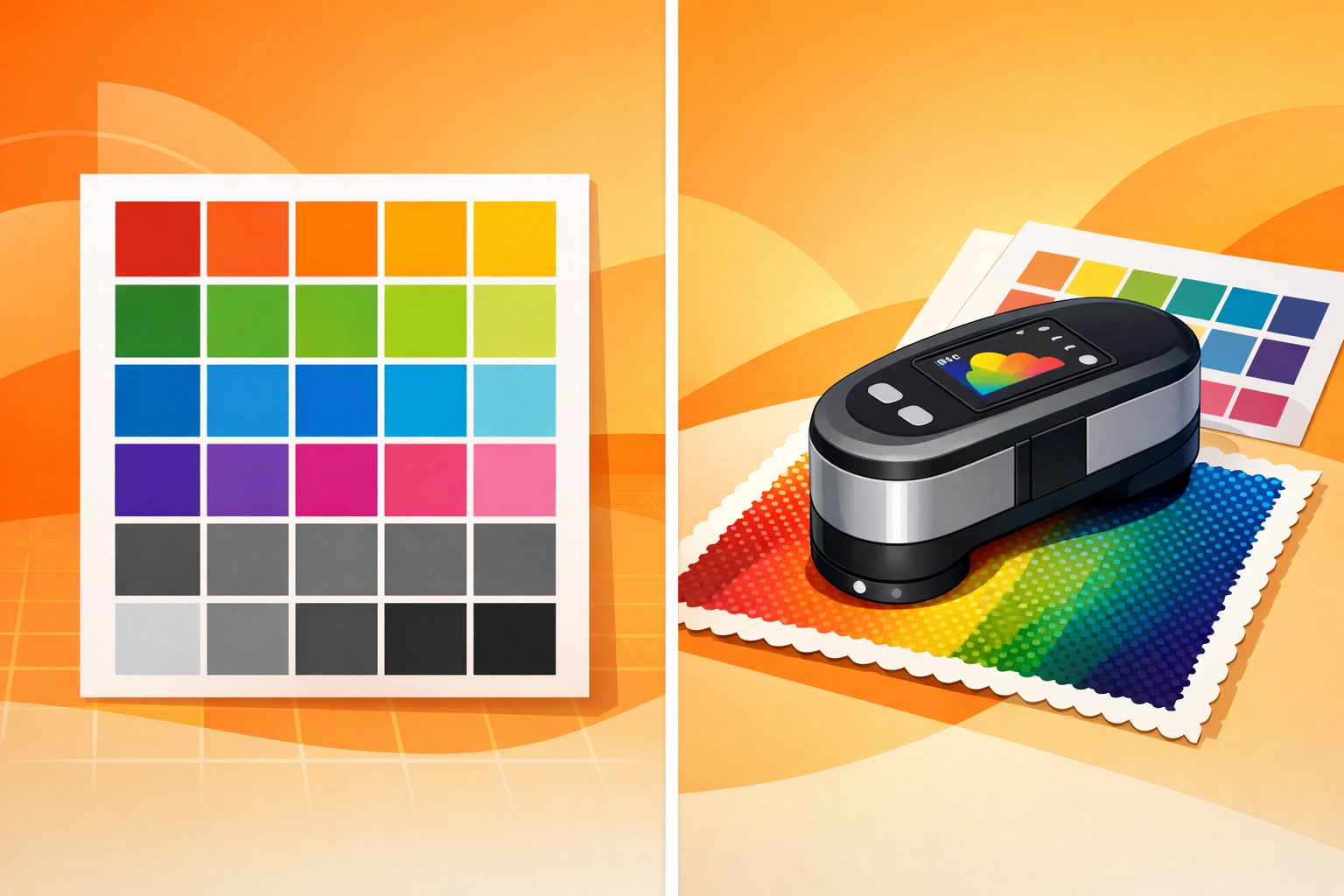 Color calibration with spectrophotometer measuring DTG printed fabric sample