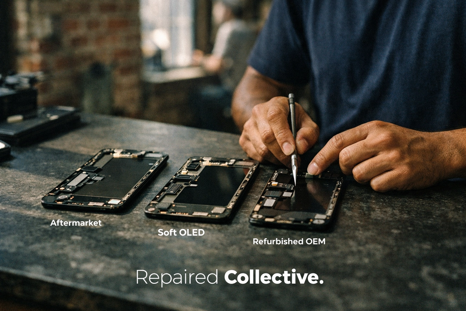 Comparison of three iPhone screen tiers for professional mobile phone repair in Greenpoint by Repaired Collective.