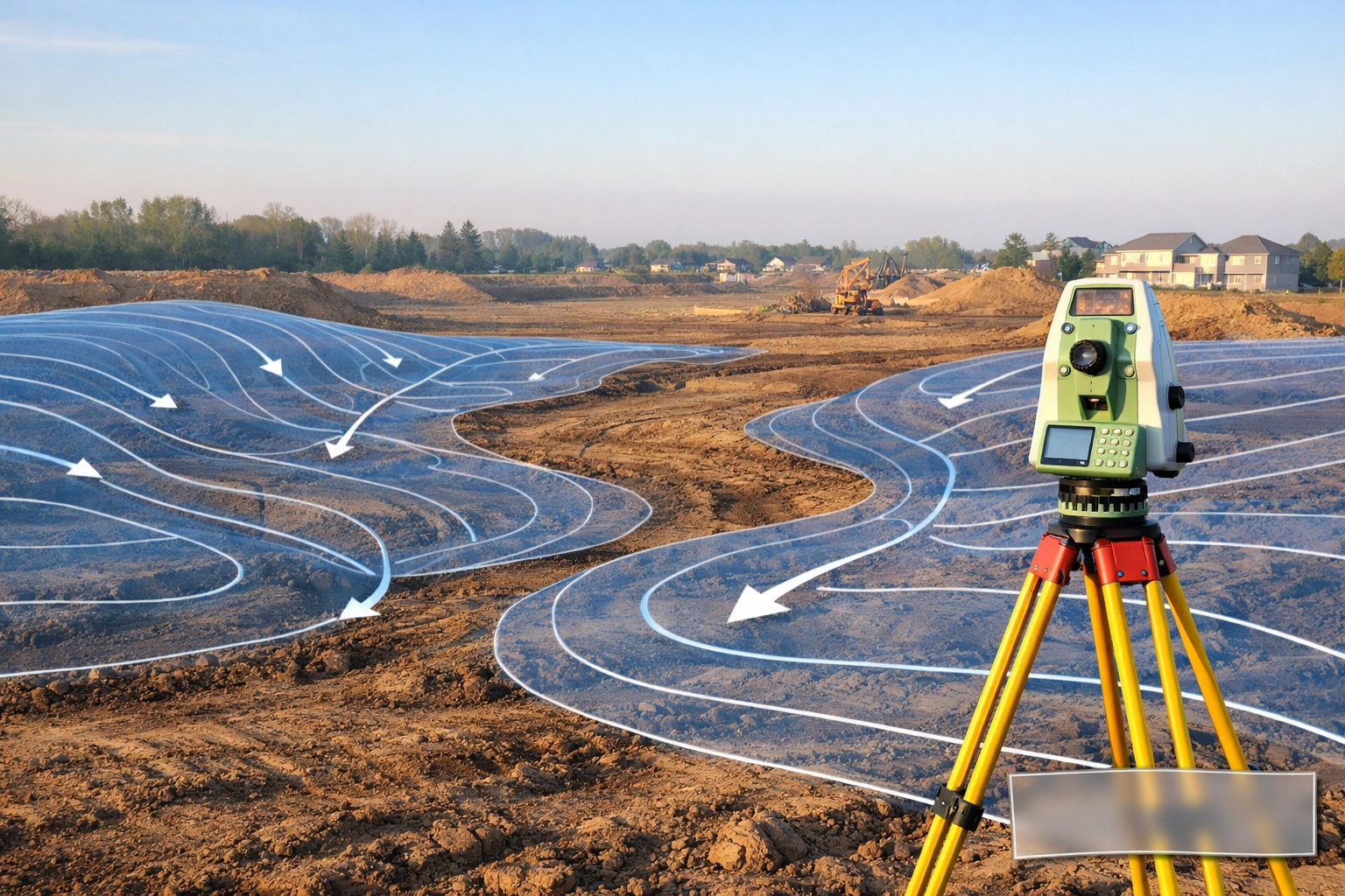Accurate Ontario site grading plan with drainage arrows for municipal permit approval.