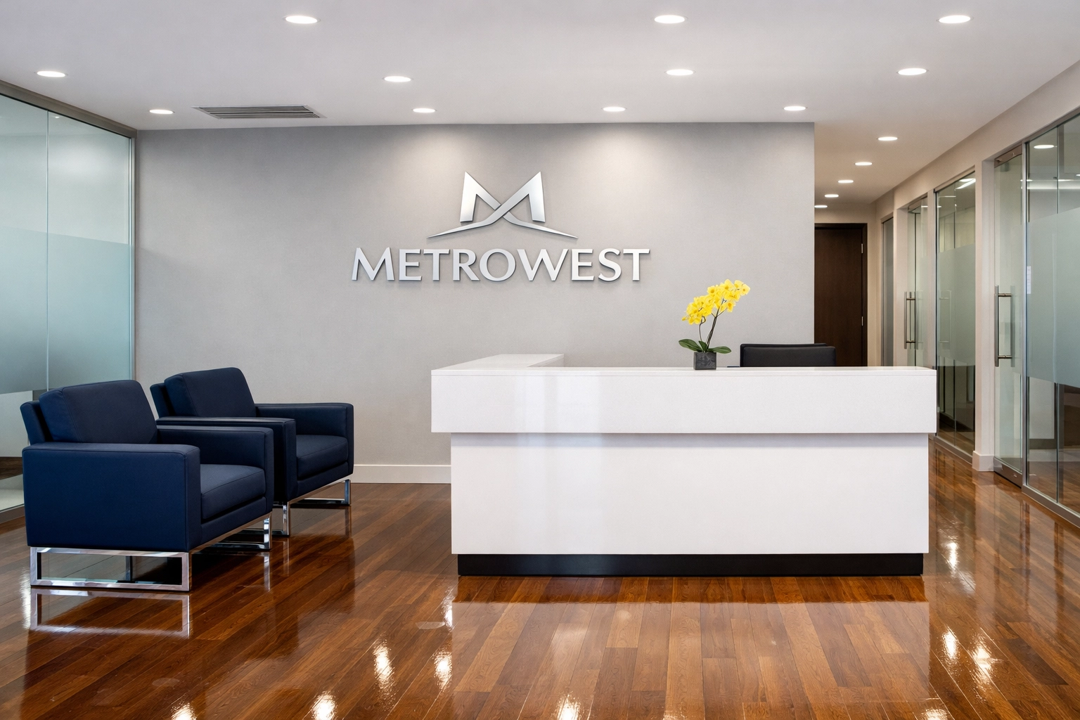 Clean modern office reception area following a professional post construction cleaning in Carlisle business site.