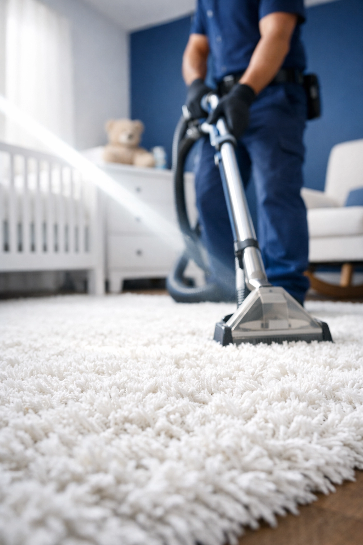 Using a HEPA vacuum to improve air quality during professional home cleaning in Massachusetts.