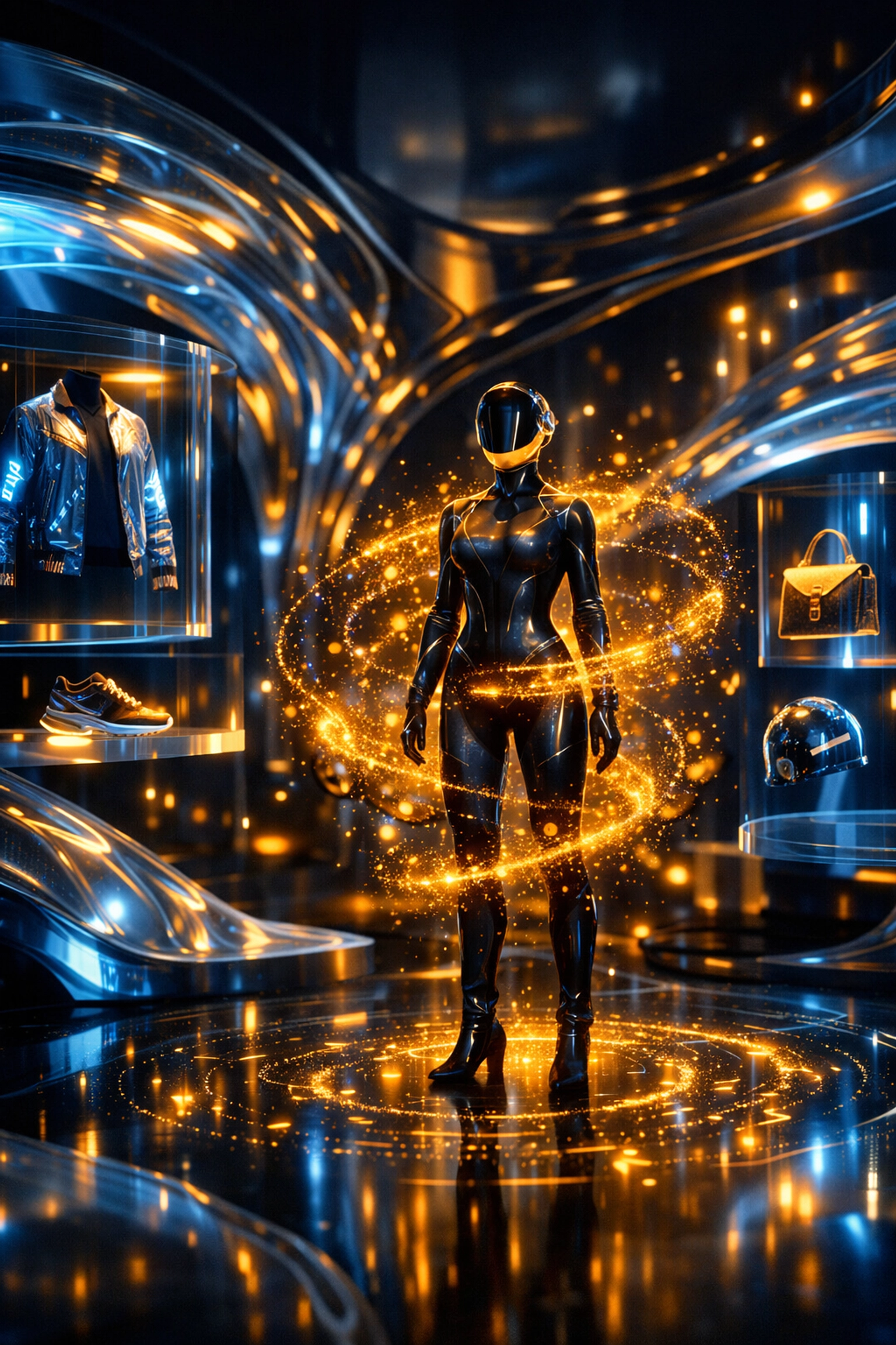 Smart metaverse boutique using AI and Web3 payments for an immersive shopping experience.