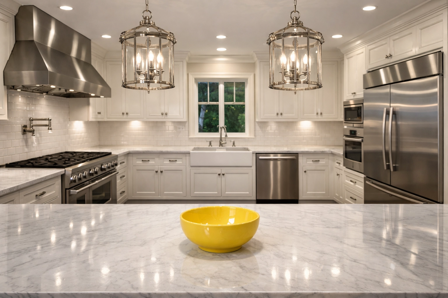 Smudge-free stainless steel appliances and clean marble countertops from an expert House Cleaning Braintree MA session.