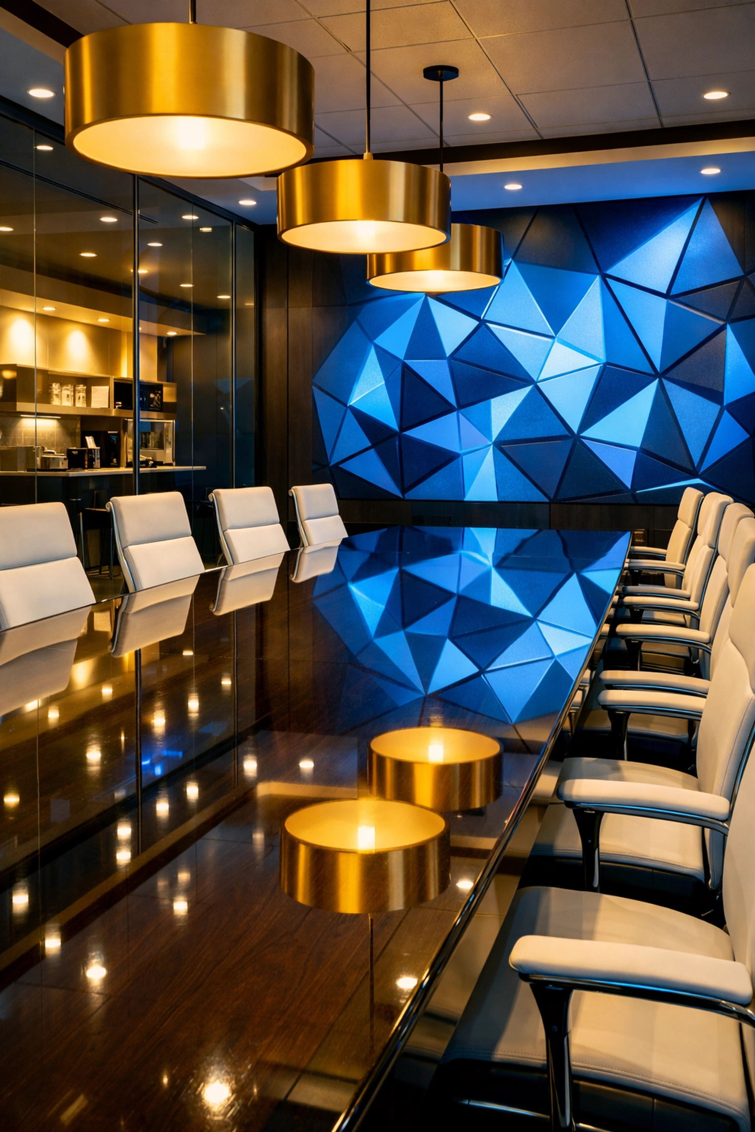 Modern conference room with polished table and streak-free glass windows maintained by commercial cleaning experts.