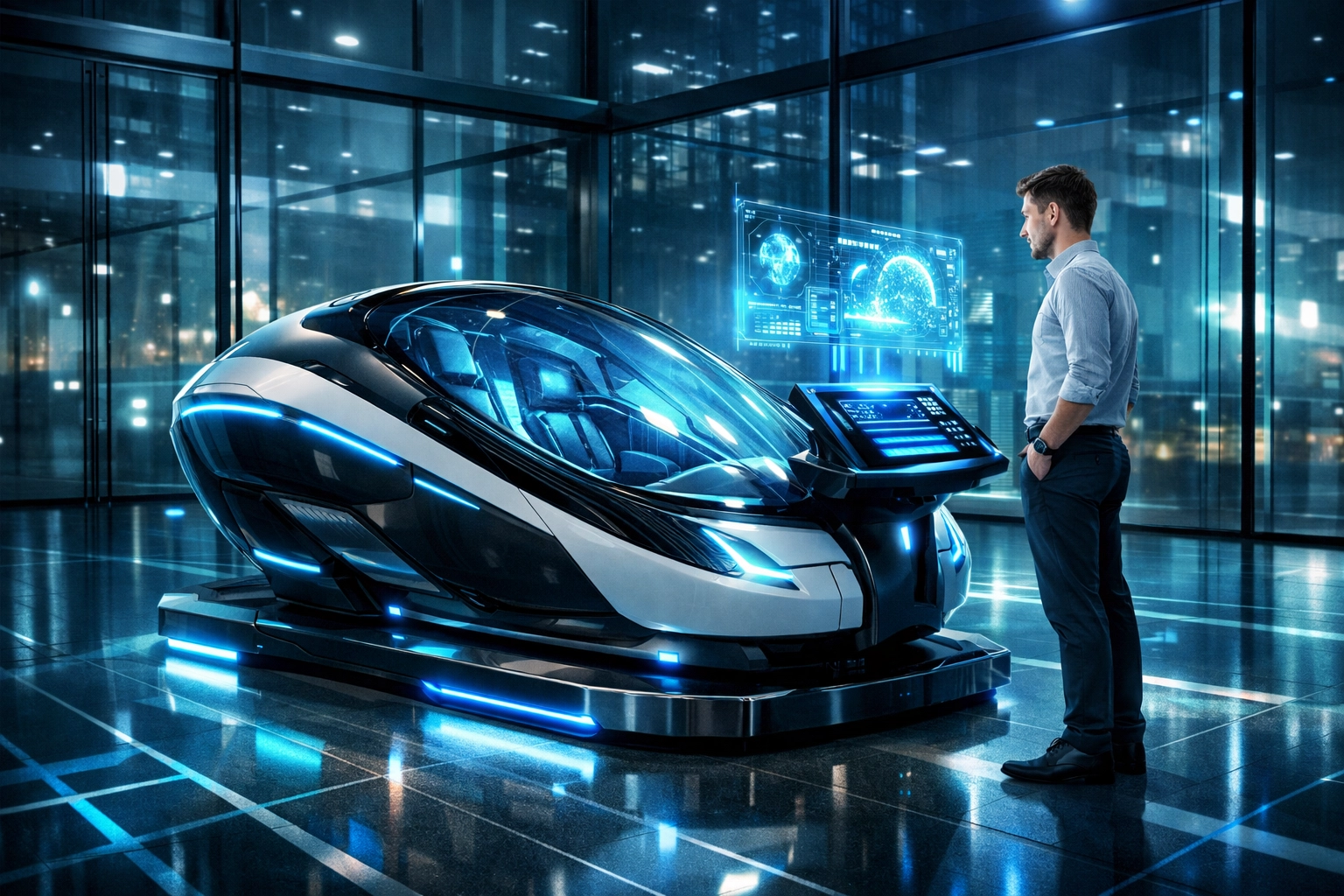 Modern corporate office featuring a high-tech EsportsPod for workforce development and training.