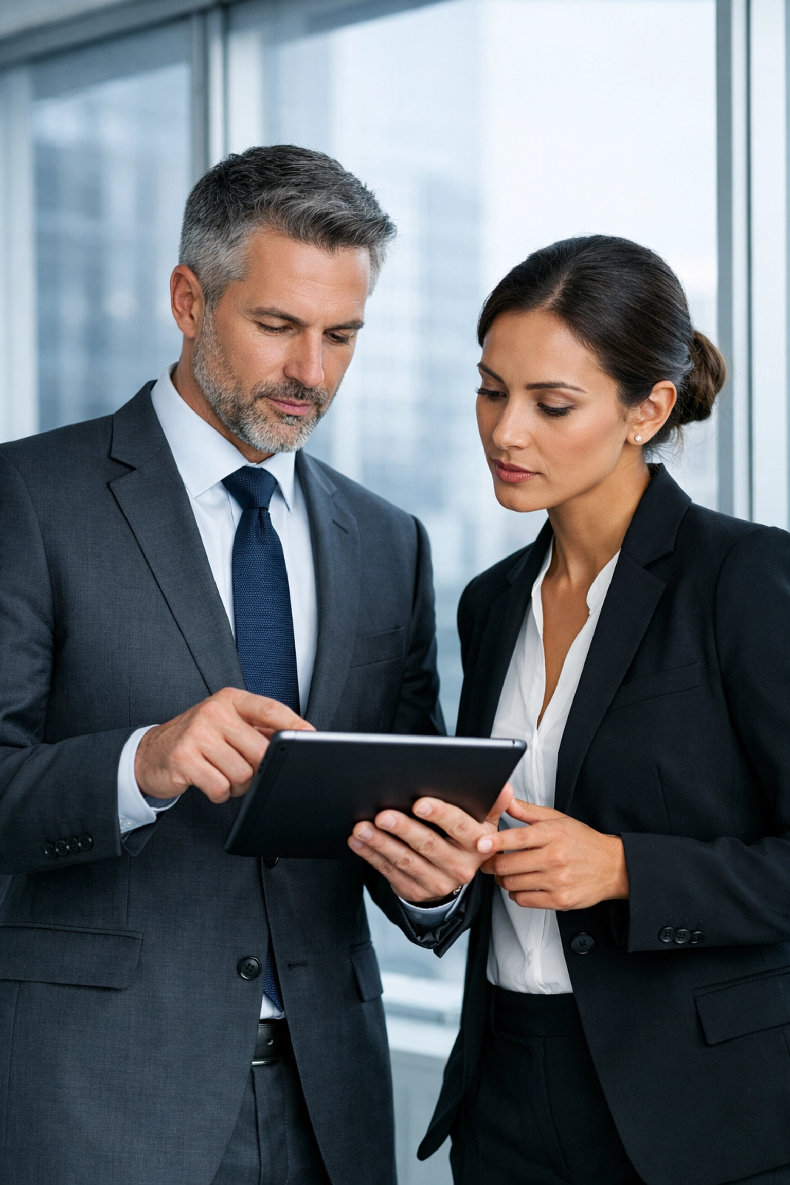 Certified business appraisal experts discussing valuation data in a modern Charlotte NC office.