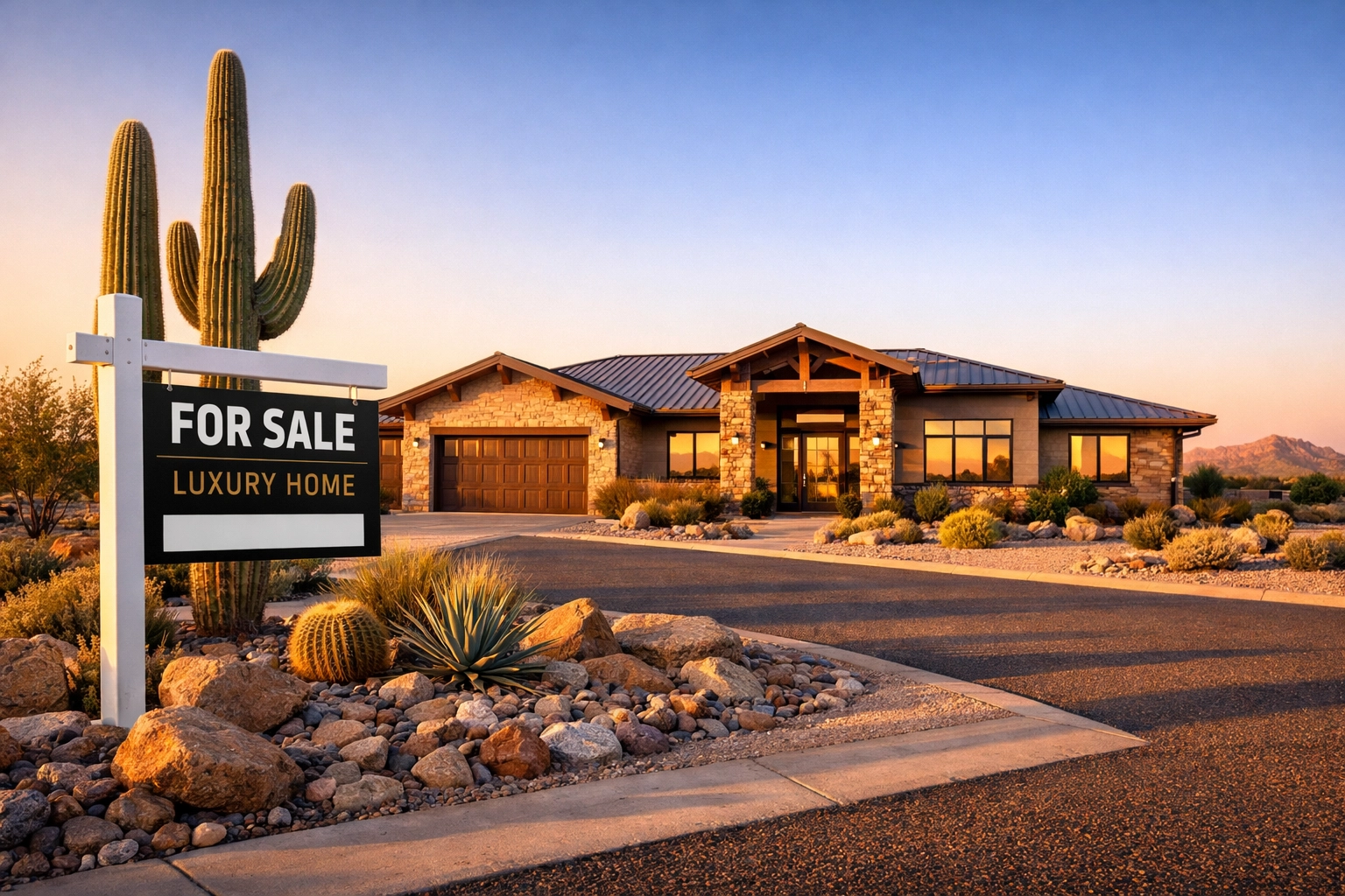 Modern ranch home in Buckeye AZ with a for sale sign, illustrating the 2026 housing market inventory. Modern ranch home in Buckeye AZ with a for sale sign, illustrating the 2026 housing market inventory.
