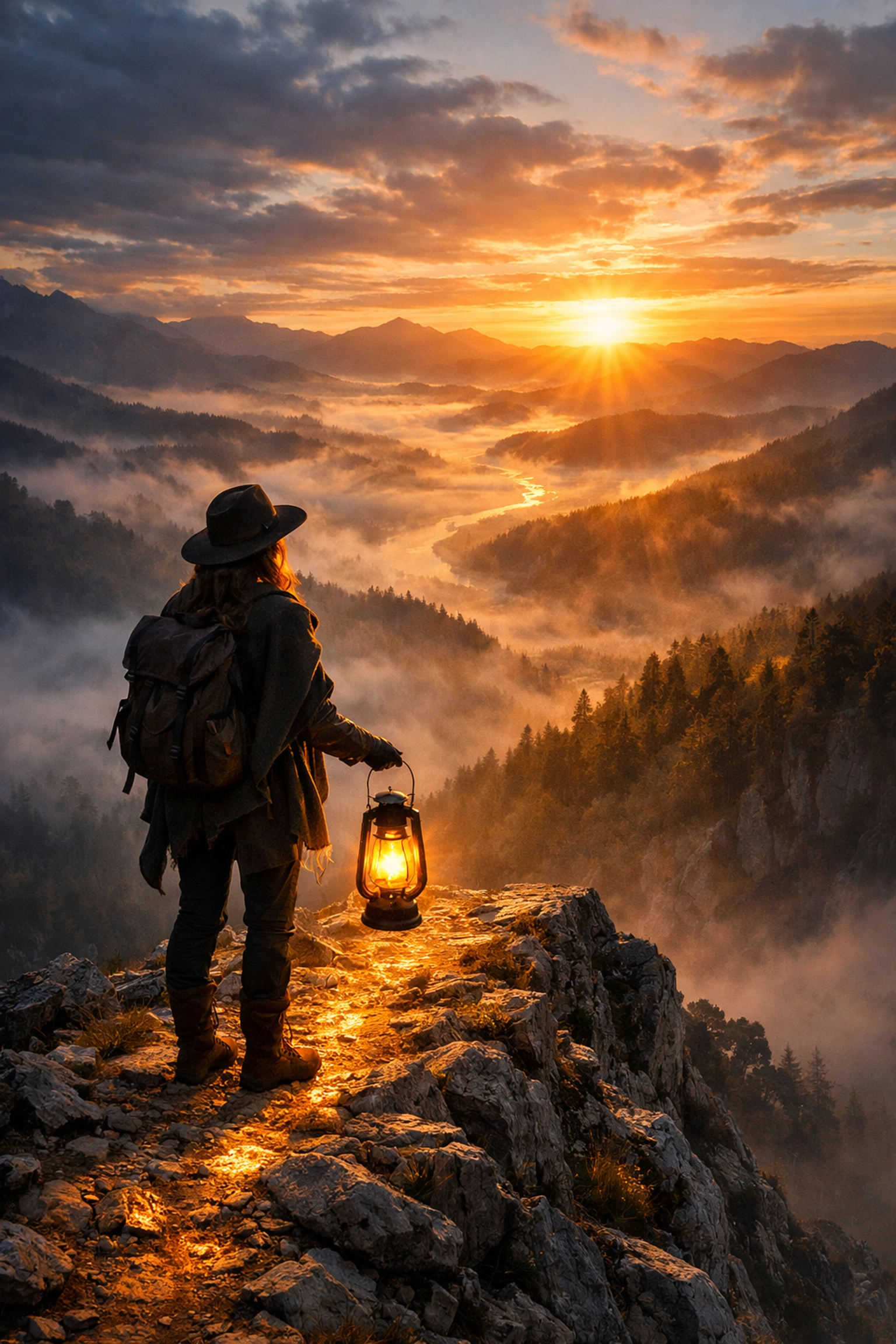 A woman holding a lantern at dawn symbolizing how healing and purpose guide others through recovery.