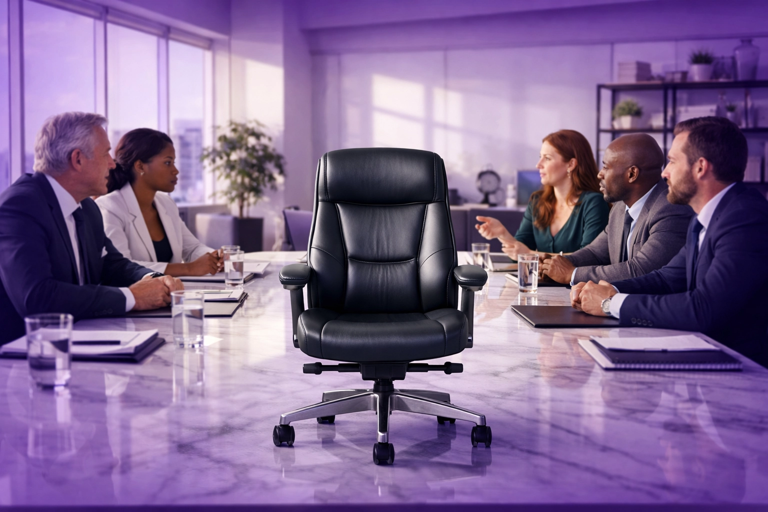 Empty boardroom chair symbolizing high recruitment fees and the financial burden of human hiring.