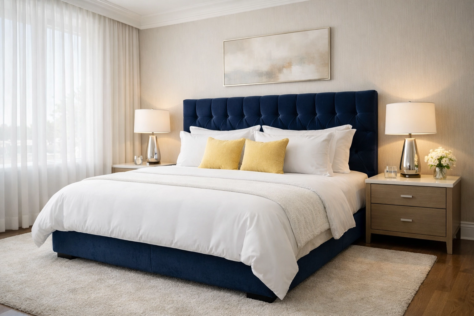 Perfectly made bed and dust-free surfaces from recurring house cleaning Lowell MA services.