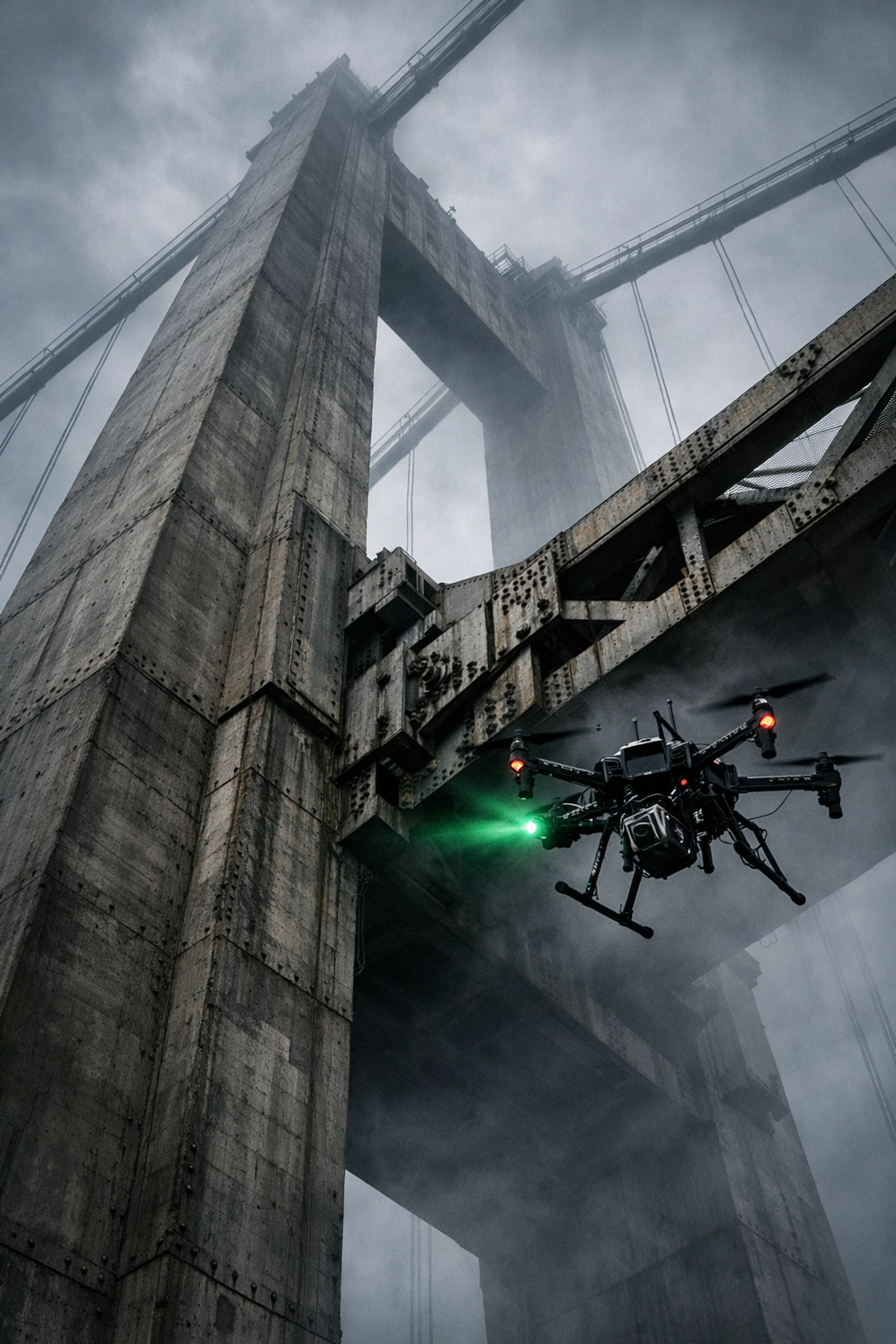 Specialized drone using LiDAR technology to inspect a bridge pier