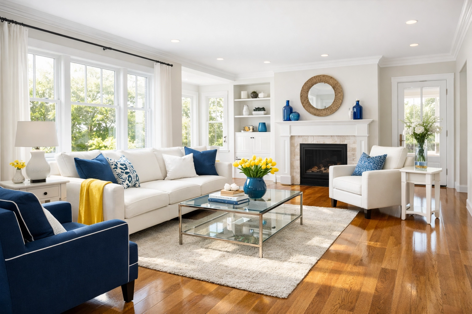 Pristine living room in Leominster MA after a professional seasonal deep house cleaning service.