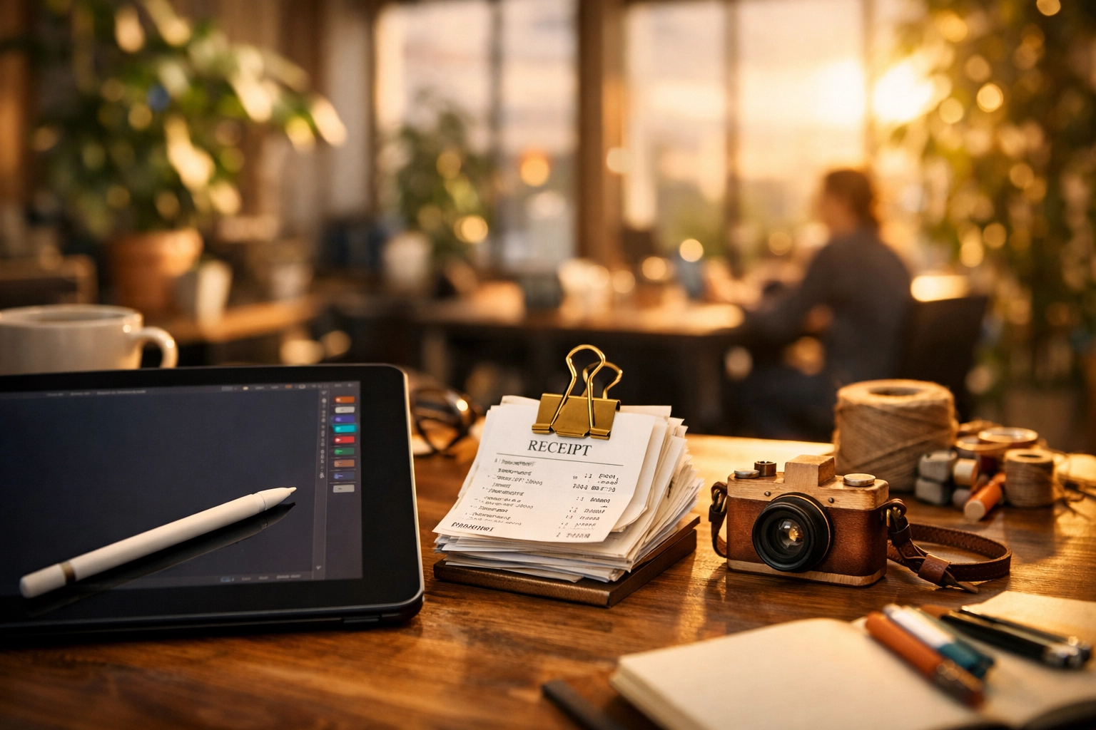 Organized freelancer workspace with digital tools and receipts for accurate 1099-K tax reporting and faster refunds.