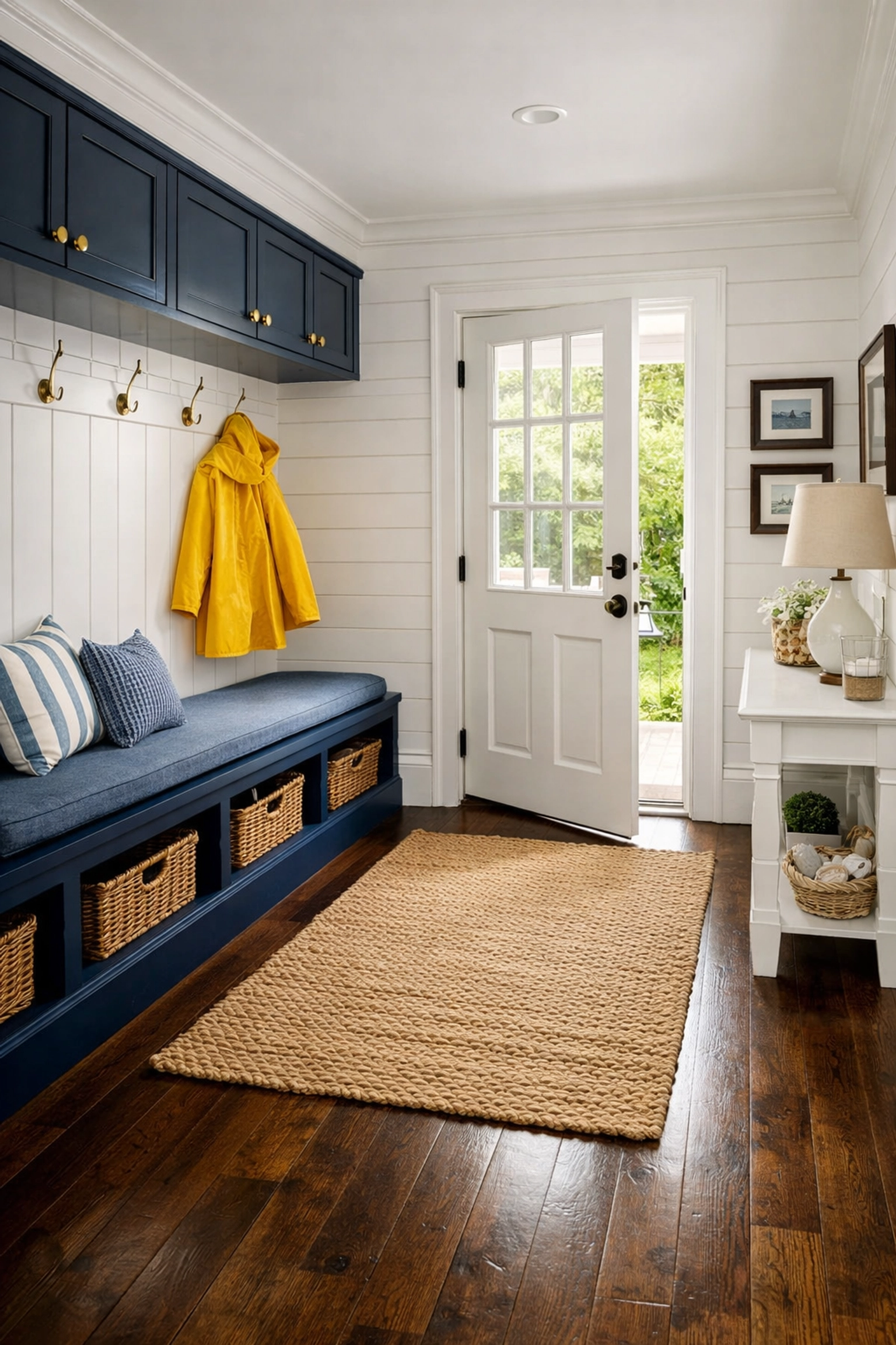 Clean, sand-free coastal entryway in Sandwich, Massachusetts, maintained by professional residential cleaners.