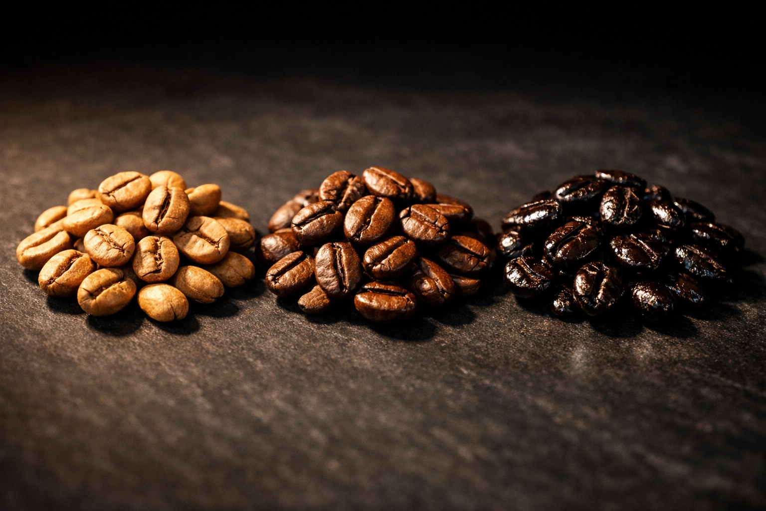 Variety of fresh roasted coffee beans ranging from light to dark roasts for on-demand brewing.
