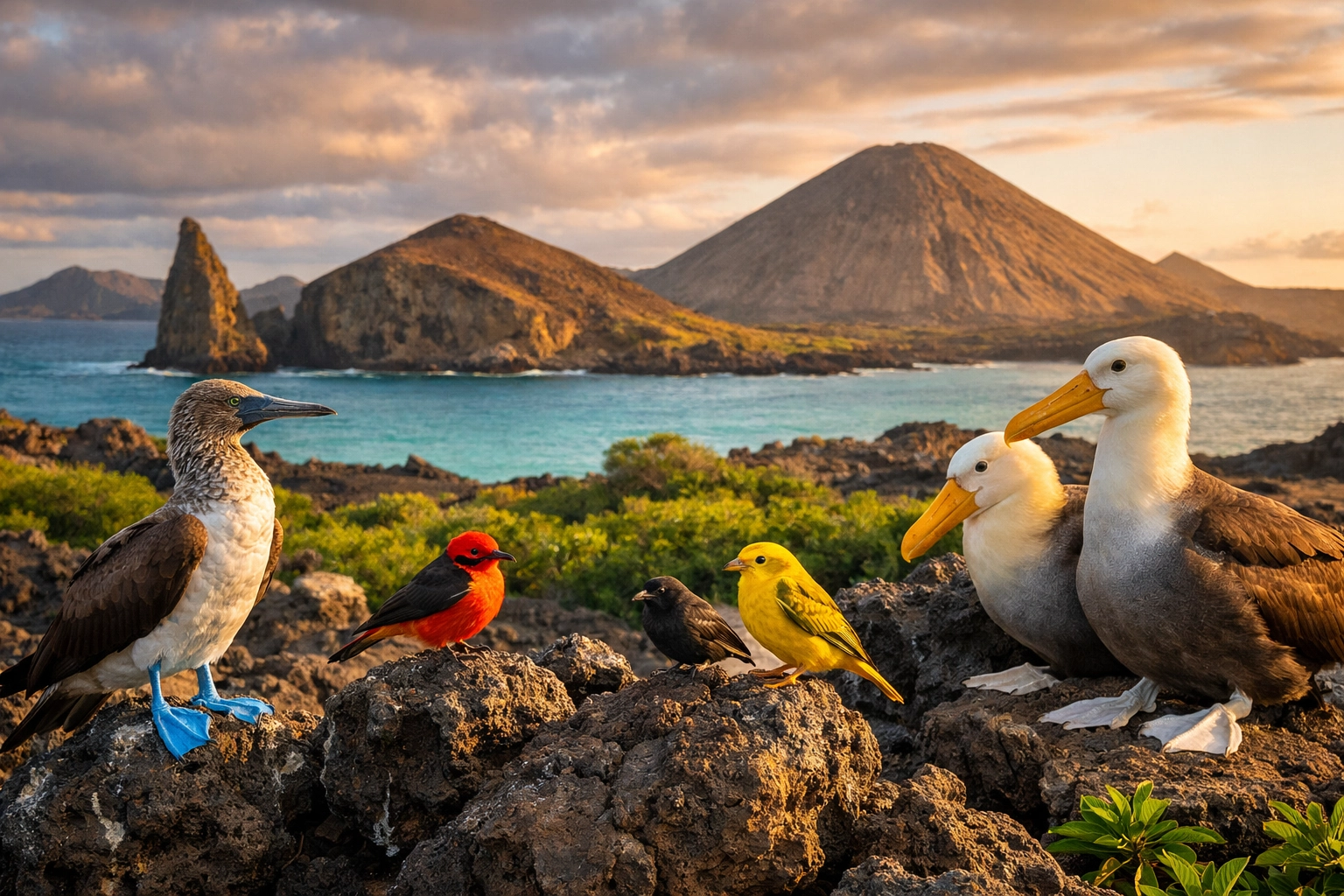 Native Galápagos birds on volcanic rocks after 200-year conservation restoration success