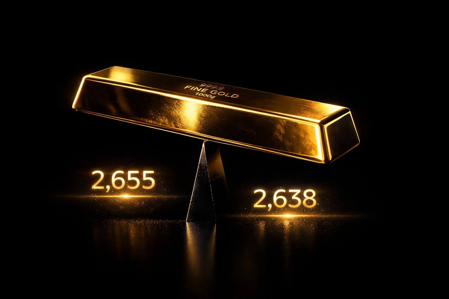 Gold bar balanced at critical price levels illustrating XAU/USD trading decision point