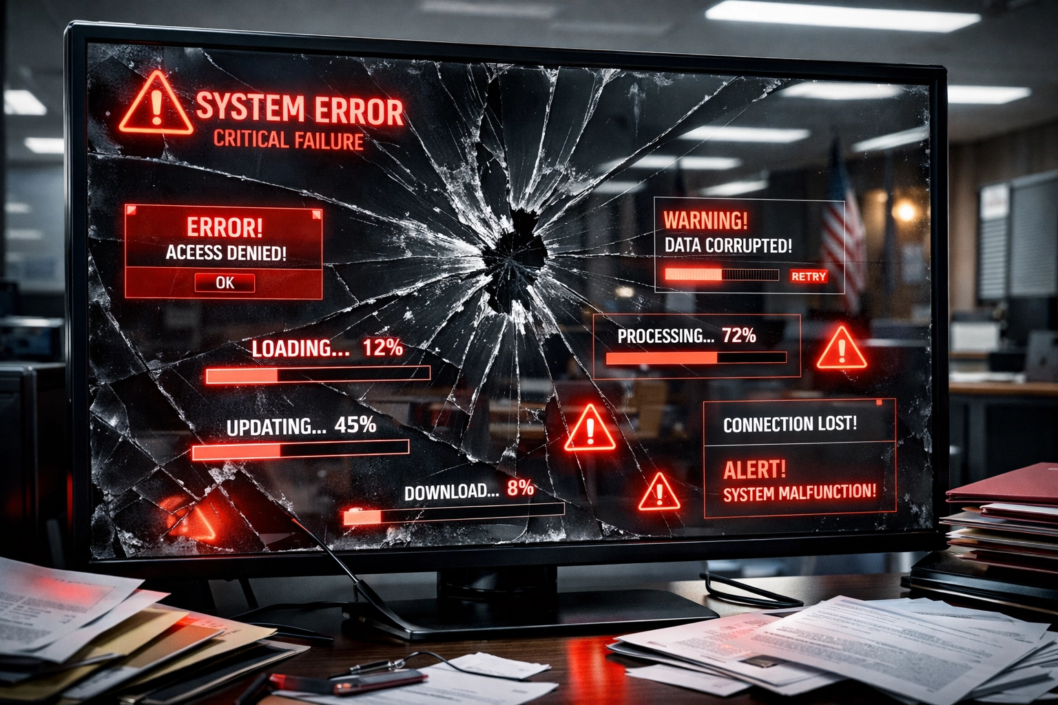 Computer screen showing error messages from failed SAAQclic government project