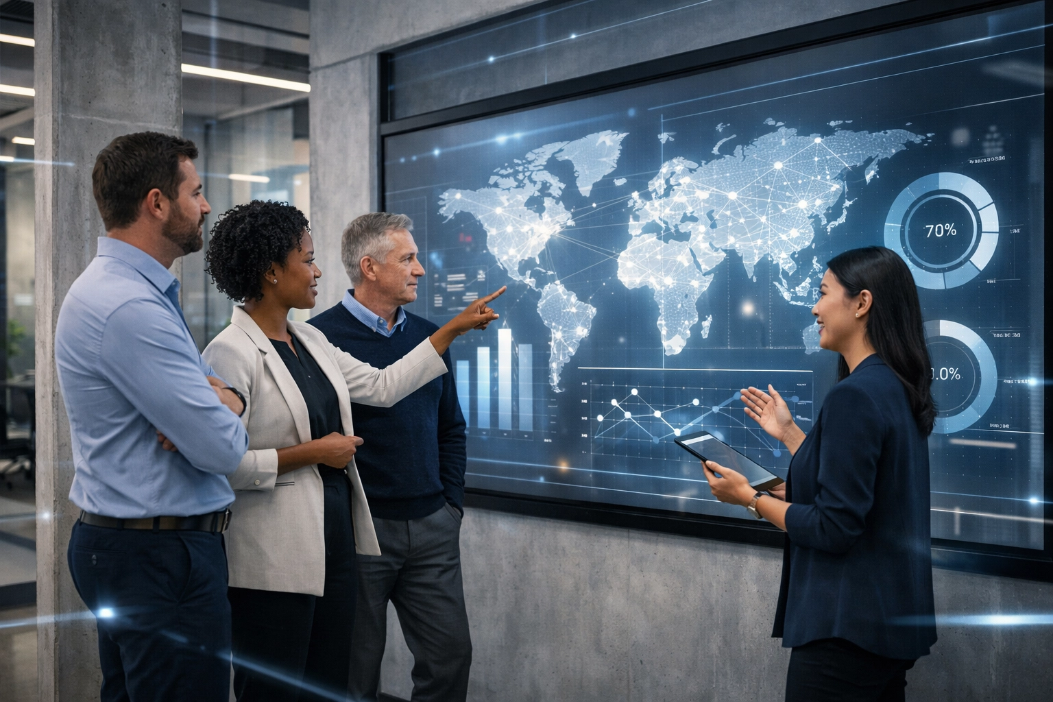 A Seattle business team collaborating on integrated IT and fiber connectivity solutions in South Lake Union.