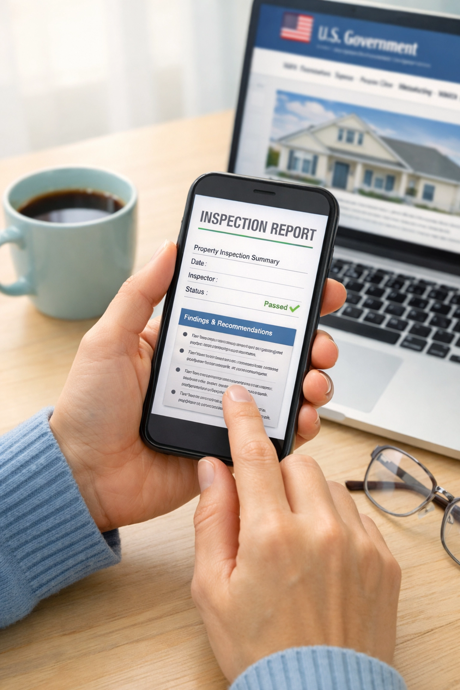 Family member reviewing assisted living inspection reports online before touring Sarasota facilities