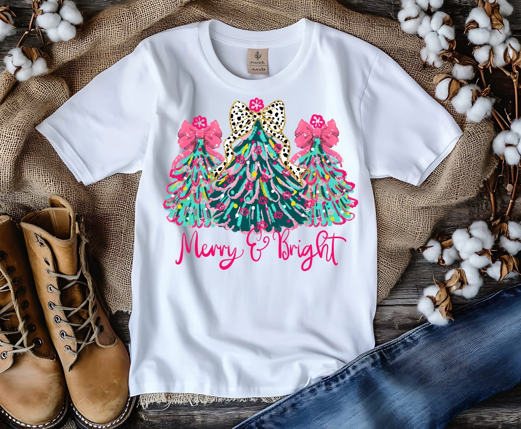 Merry & Bright Christmas Tree T-Shirt