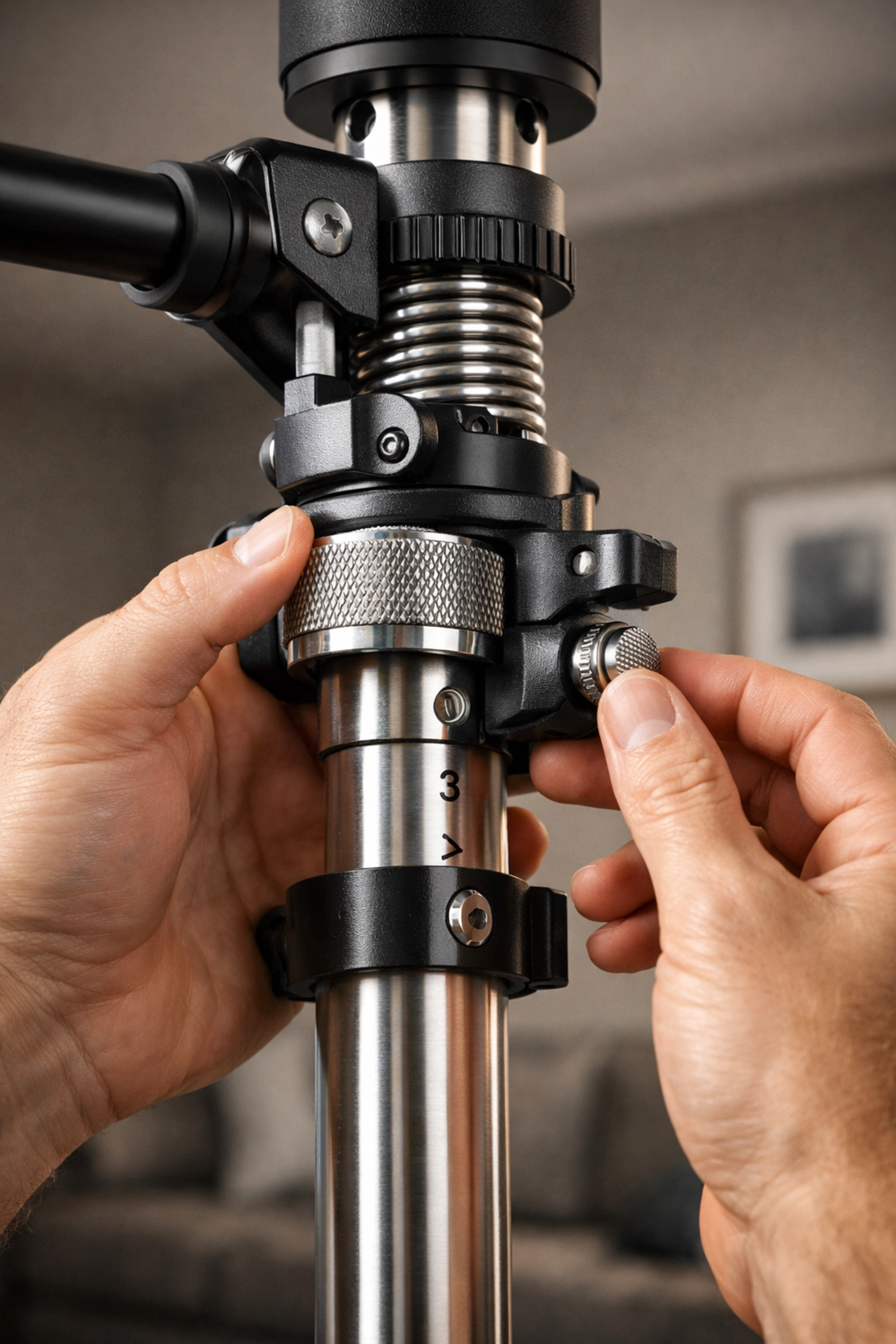 Adjustable height mechanism on floor-to-ceiling pull-up bar system