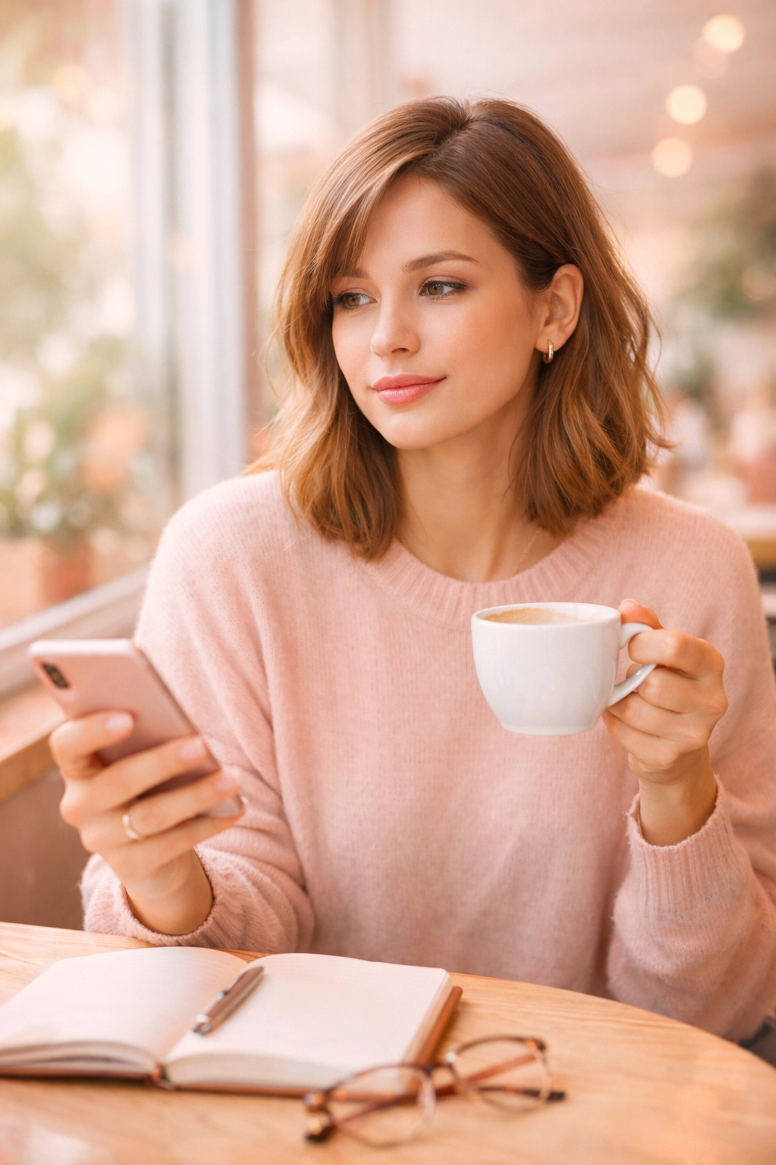 Professional social media manager reviewing client content on smartphone