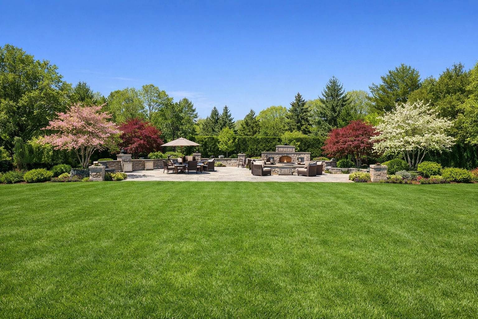 Lush, weed-free lawn in a local neighborhood showcasing professional lawn care results.