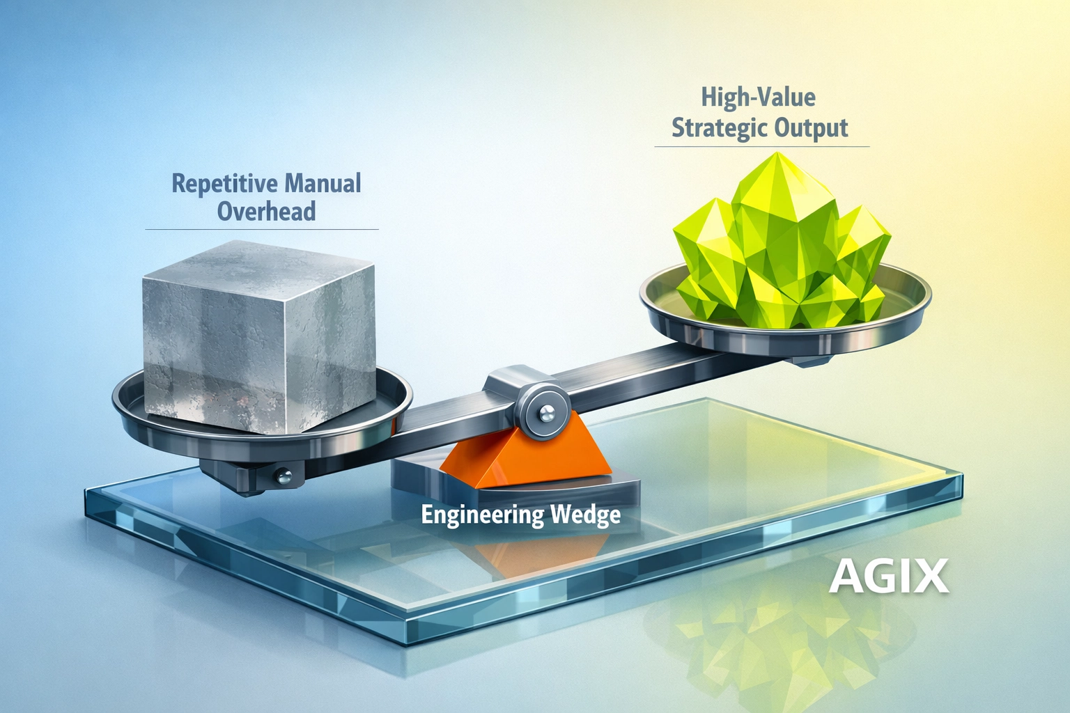 Infographic of AI Systems Engineering reducing manual overhead to maximize Agentic AI ROI and strategic business output.