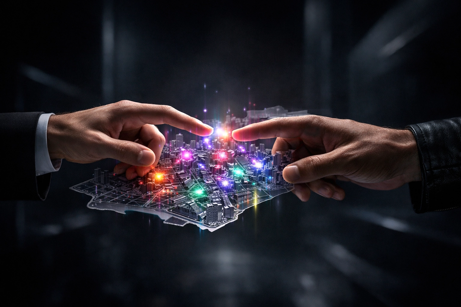 Hands reaching over a glowing digital map symbolizing secret LGBTQ+ networks and hidden queer spaces.