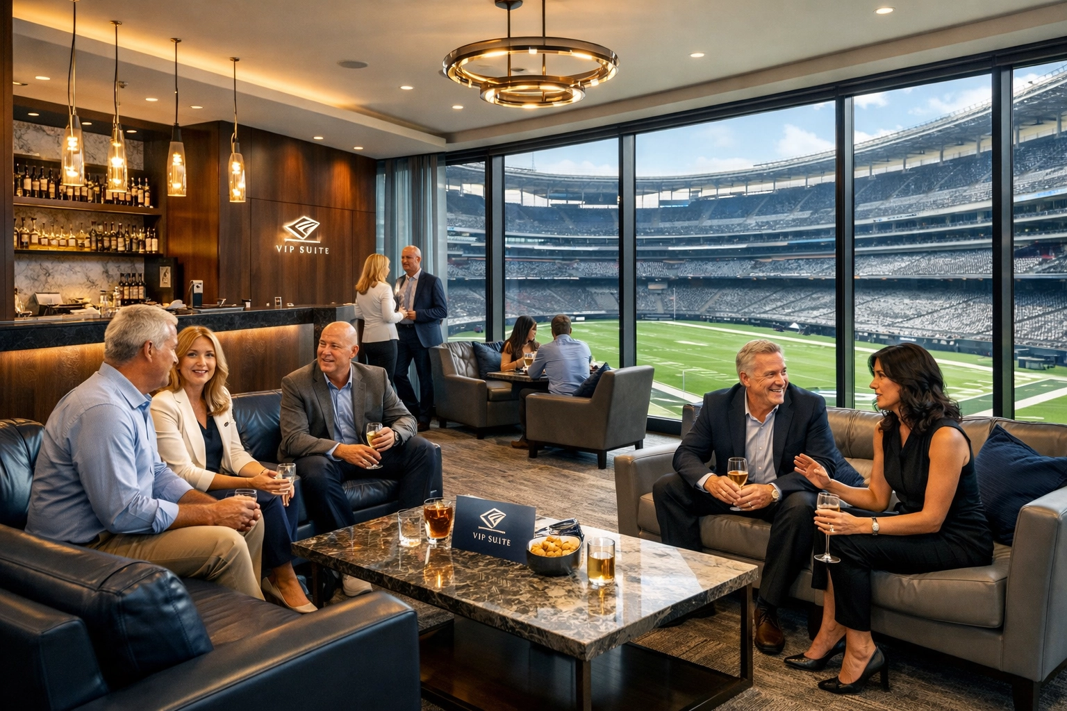 PRESS RELEASE: USA Entertainment Travel Introduces Game-Changing Super Bowl Brand Visibility Program – 10 Ways Corporate Leaders Are Turning Event Presence Into Million-Dollar Partnerships Luxury corporate hospitality suite at Super Bowl stadium with executives networking and stadium views